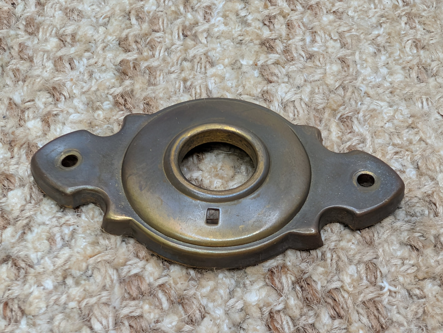 1  7/8" x 3  3/8" Antique Stamped Brass Rosette Escutcheon For Door Knob