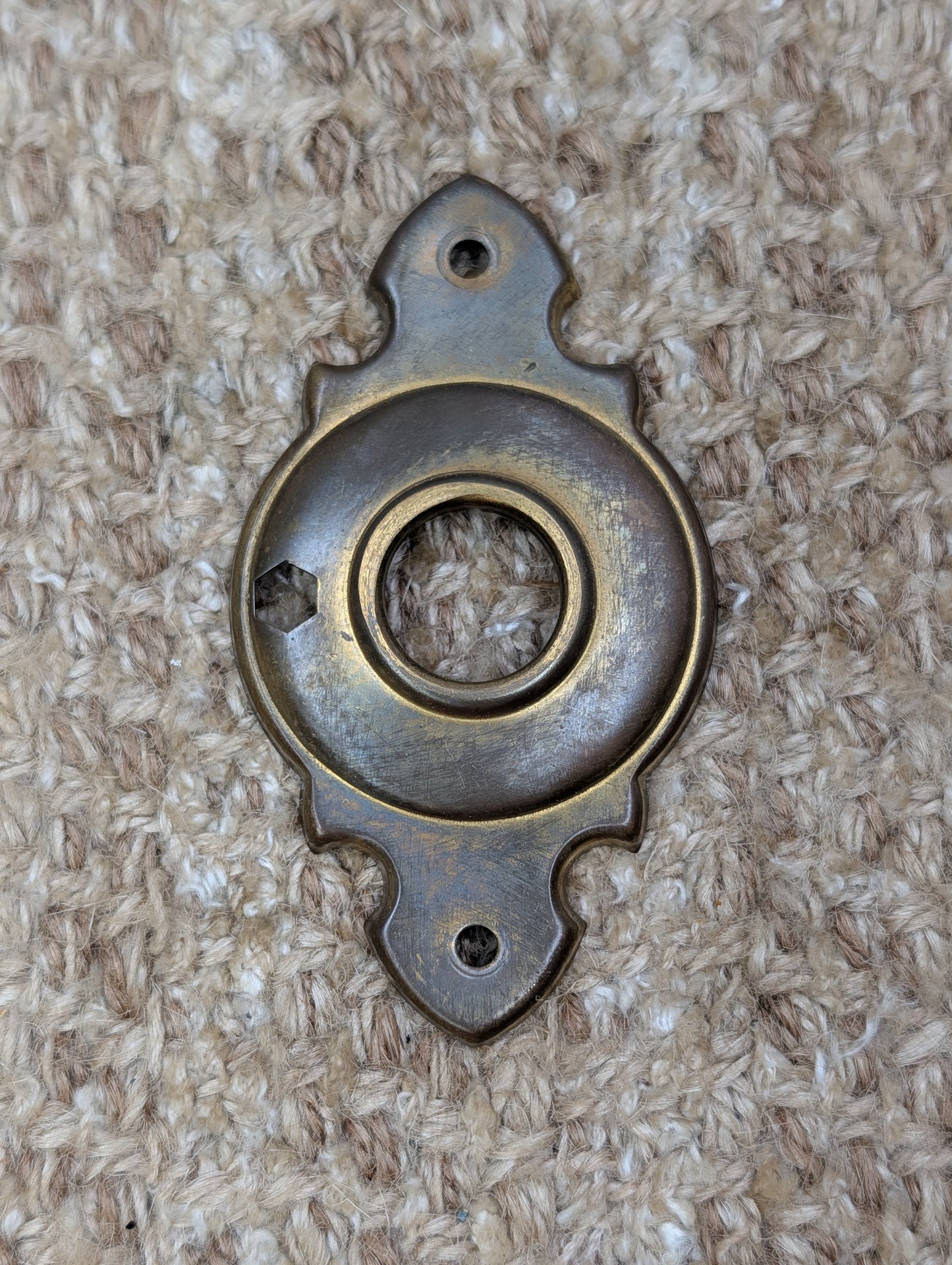 1  7/8" x 3  3/8" Antique Stamped Brass Rosette Escutcheon For Door Knob