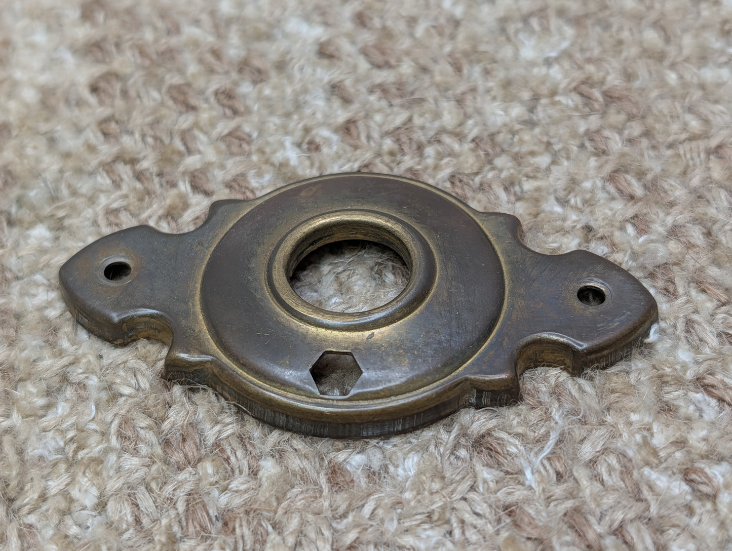 1  7/8" x 3  3/8" Antique Stamped Brass Rosette Escutcheon For Door Knob