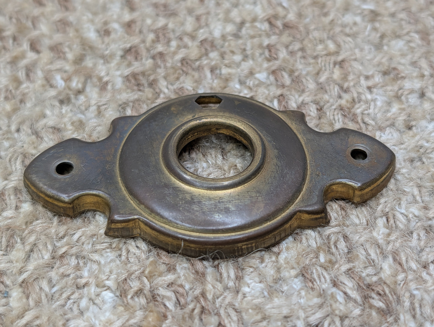 1  7/8" x 3  3/8" Antique Stamped Brass Rosette Escutcheon For Door Knob