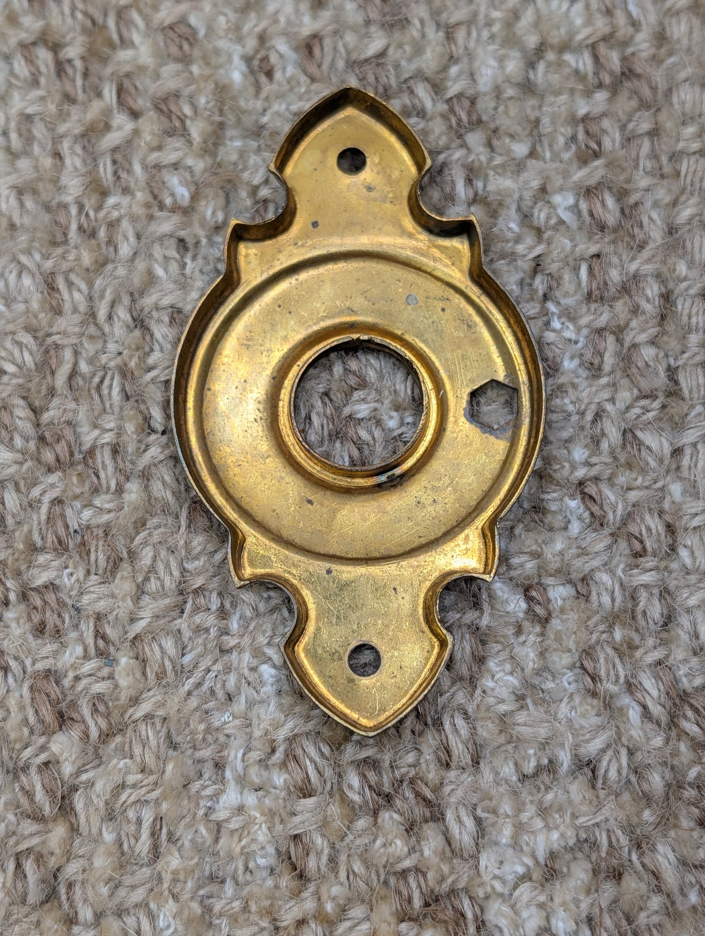 1  7/8" x 3  3/8" Antique Stamped Brass Rosette Escutcheon For Door Knob