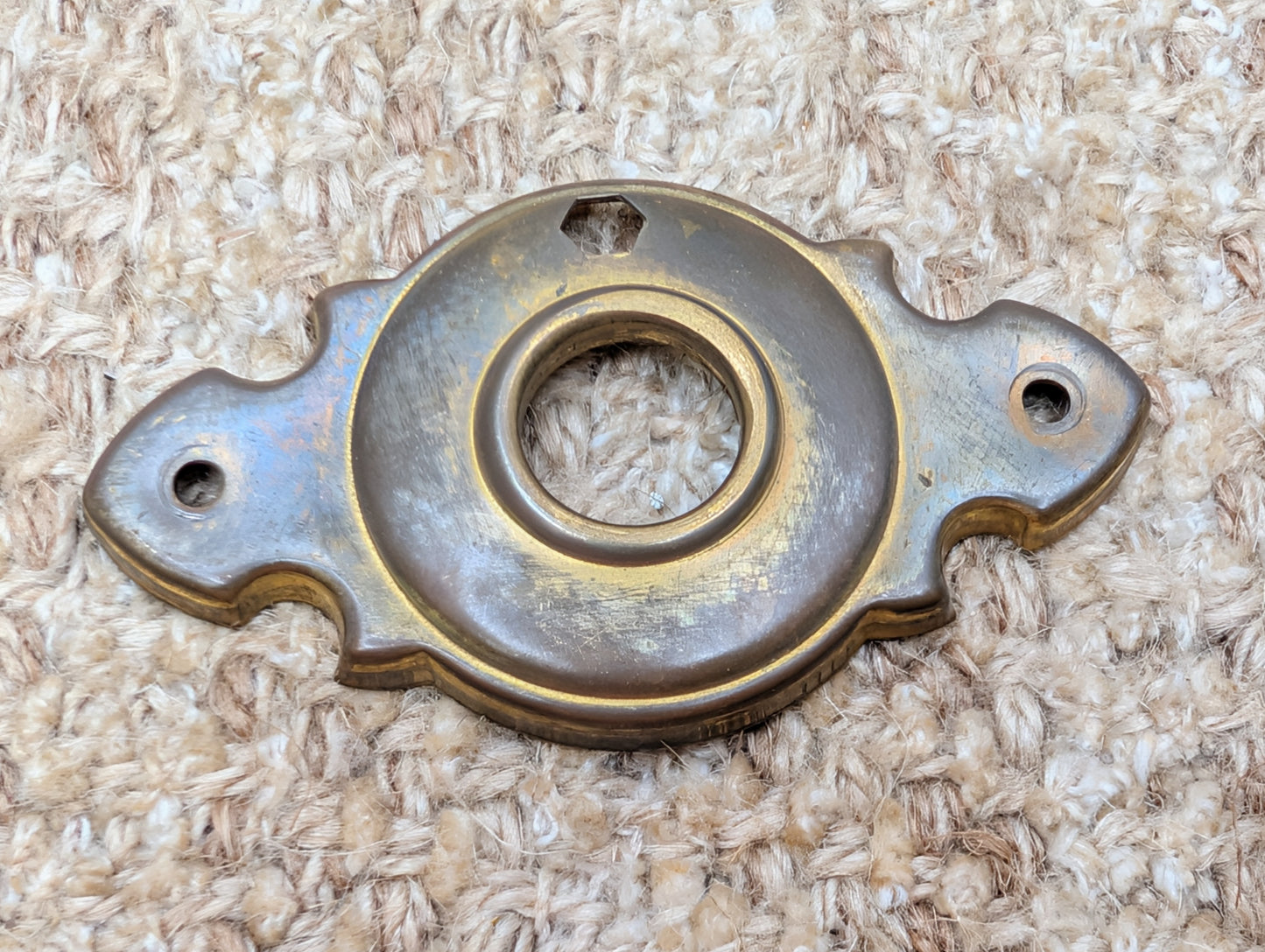 1  7/8" x 3  3/8" Antique Stamped Brass Rosette Escutcheon For Door Knob