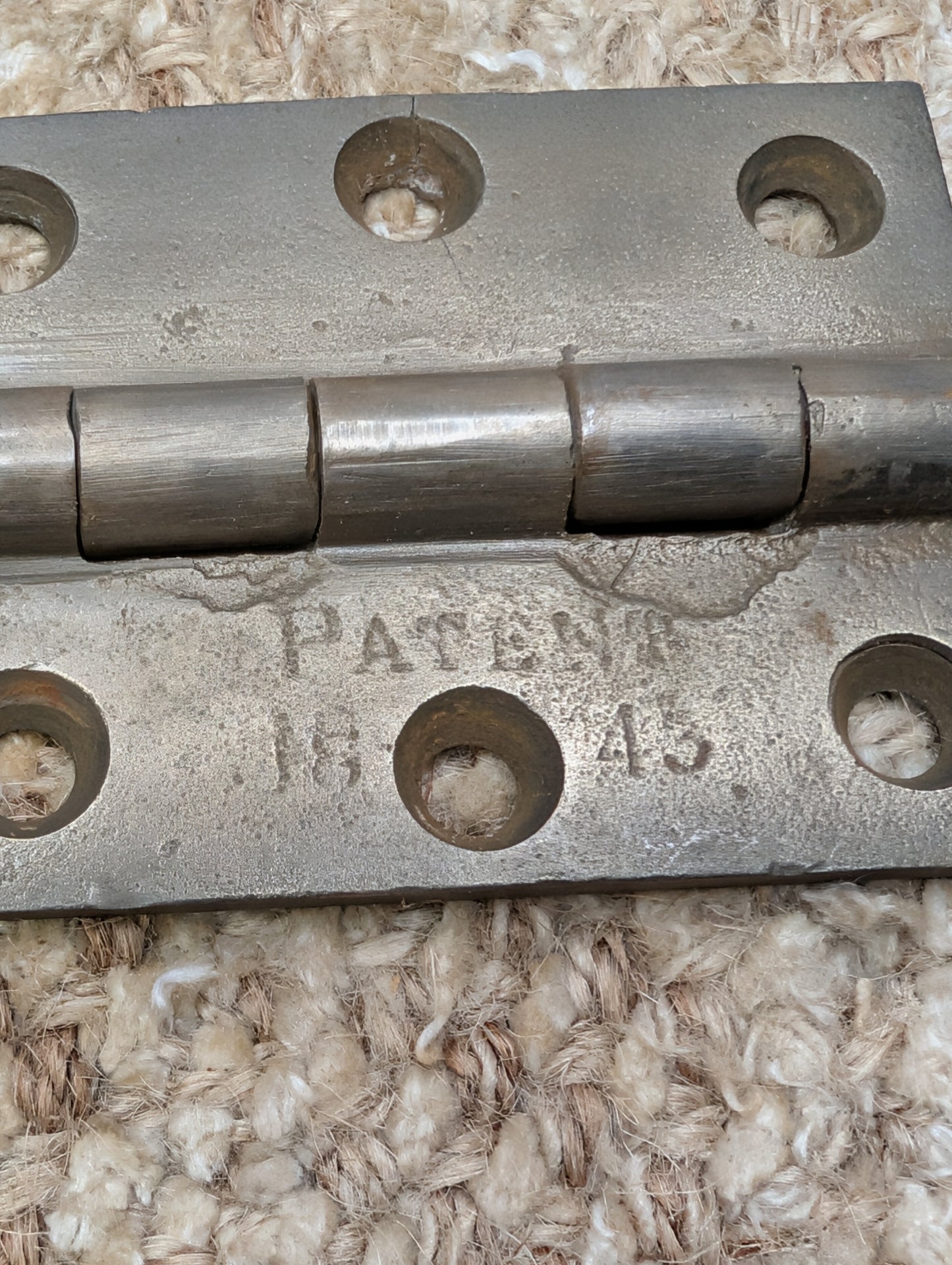 2  1/4" x 3" Antique Cast Iron Butt Hinge Door Hardware-Single Hinge-PAT 1843