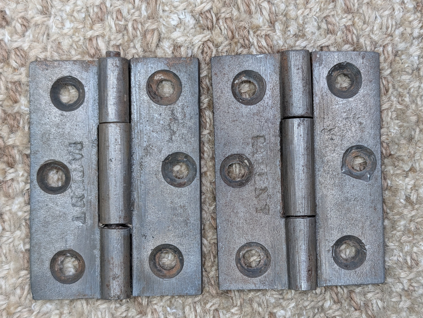 Pair Of 2 1/8" x 2 15/16" Antique Cast Iron Butt Hinge Door Hardware