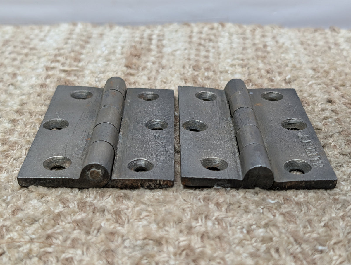 Pair Of 2 3/8" x 3 7/16" Antique Clark & Son Cast Iron Butt Hinge Door Hardware