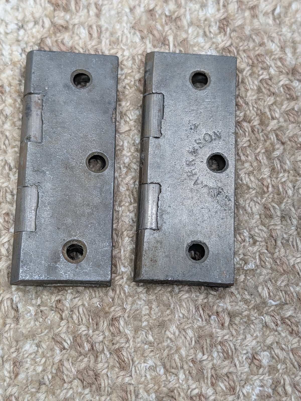 Pair Of 2 3/8" x 3 7/16" Antique Clark & Son Cast Iron Butt Hinge Door Hardware