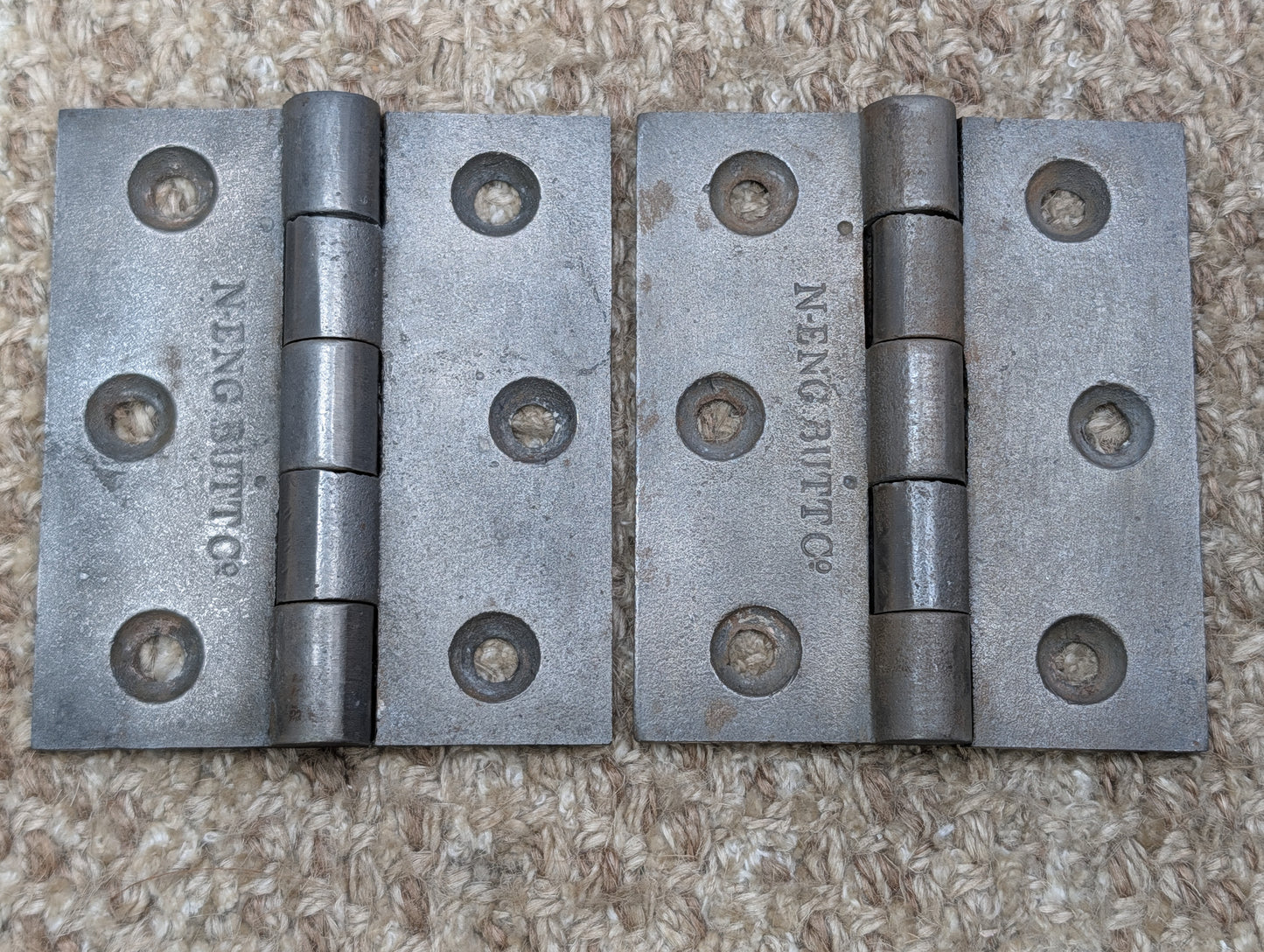Pair Of 3" x 3 7/16" Antique N-ENG BUTT CO Cast Iron Butt Hinge Door Hardware