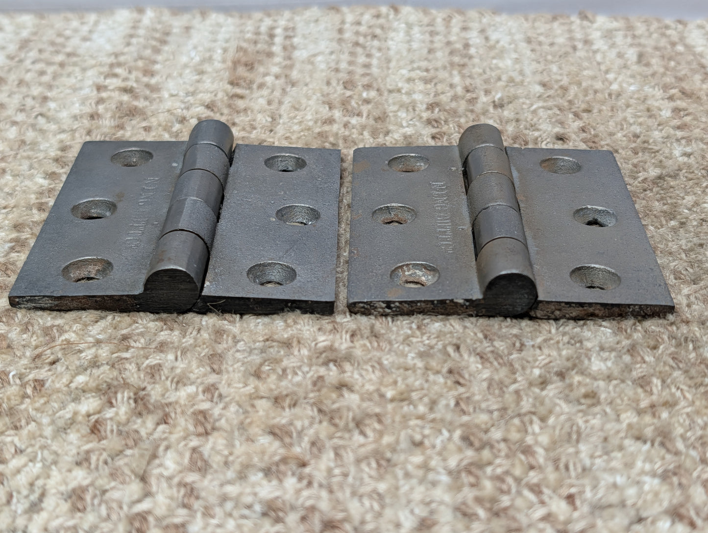 Pair Of 3" x 3 7/16" Antique N-ENG BUTT CO Cast Iron Butt Hinge Door Hardware