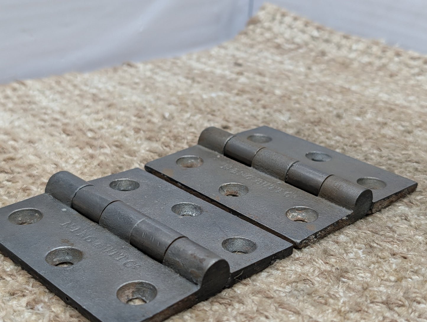 Pair Of 3" x 3 7/16" Antique N-ENG BUTT CO Cast Iron Butt Hinge Door Hardware