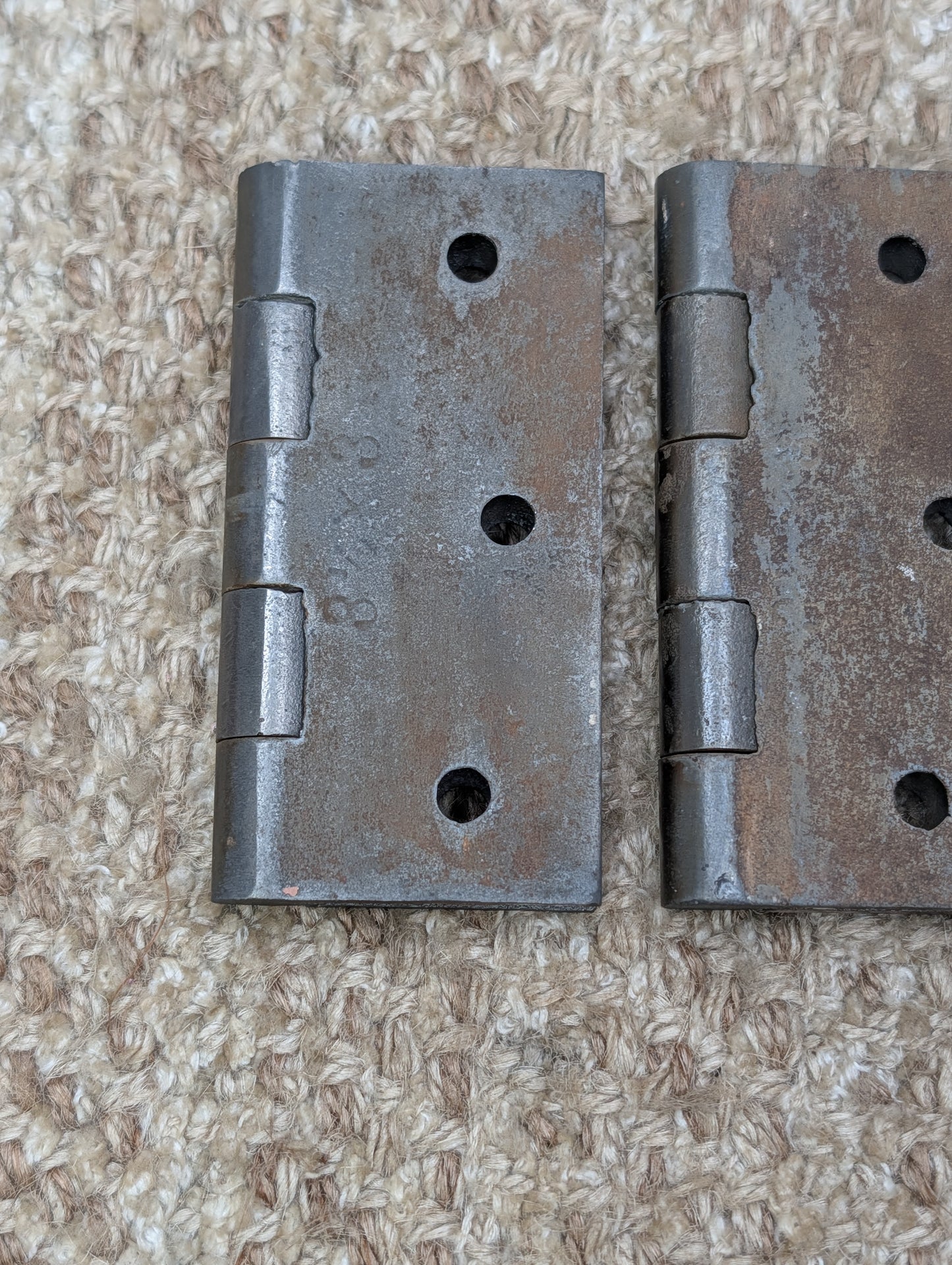 Pair Of 3" x 3 7/16" Antique N-ENG BUTT CO Cast Iron Butt Hinge Door Hardware