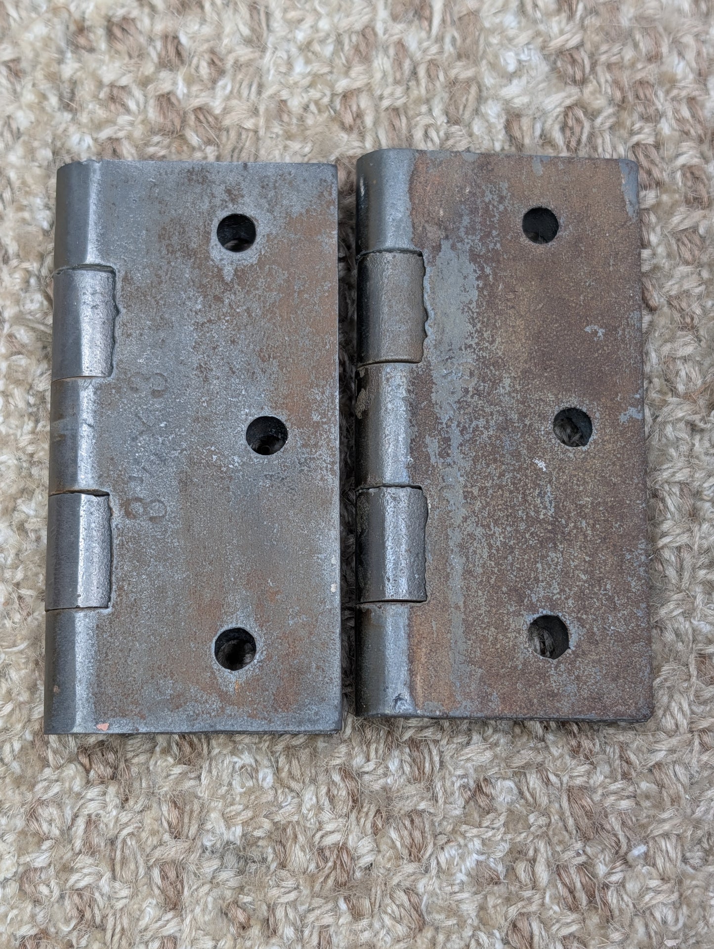Pair Of 3" x 3 7/16" Antique N-ENG BUTT CO Cast Iron Butt Hinge Door Hardware