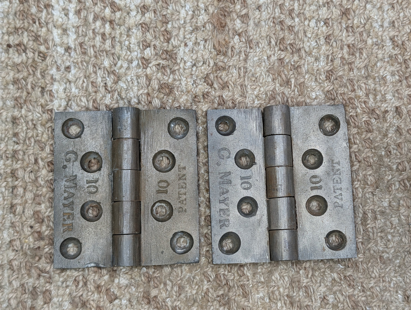 Pair Of 3 3/16" x 3 1/2" Antique G MAYER Cast Iron Butt Hinge Door Hardware