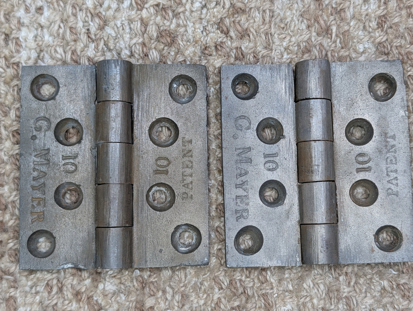 Pair Of 3 3/16" x 3 1/2" Antique G MAYER Cast Iron Butt Hinge Door Hardware