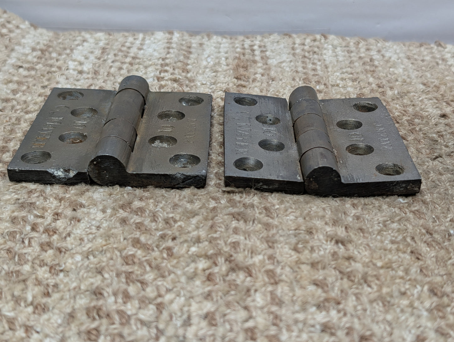 Pair Of 3 3/16" x 3 1/2" Antique G MAYER Cast Iron Butt Hinge Door Hardware