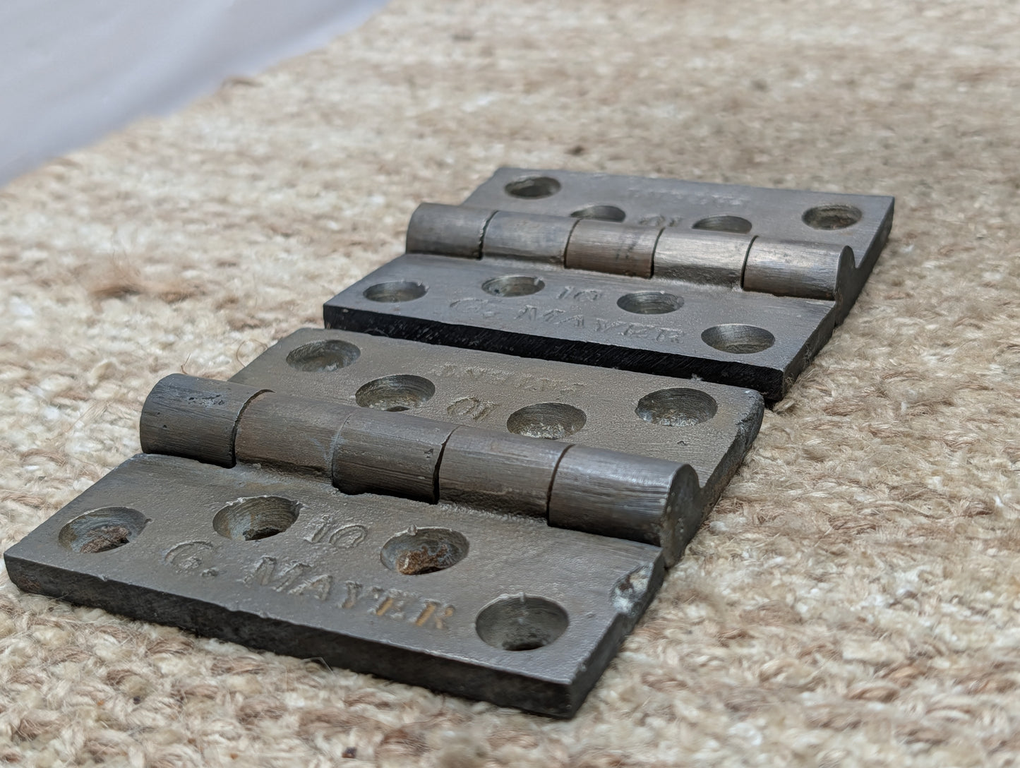 Pair Of 3 3/16" x 3 1/2" Antique G MAYER Cast Iron Butt Hinge Door Hardware