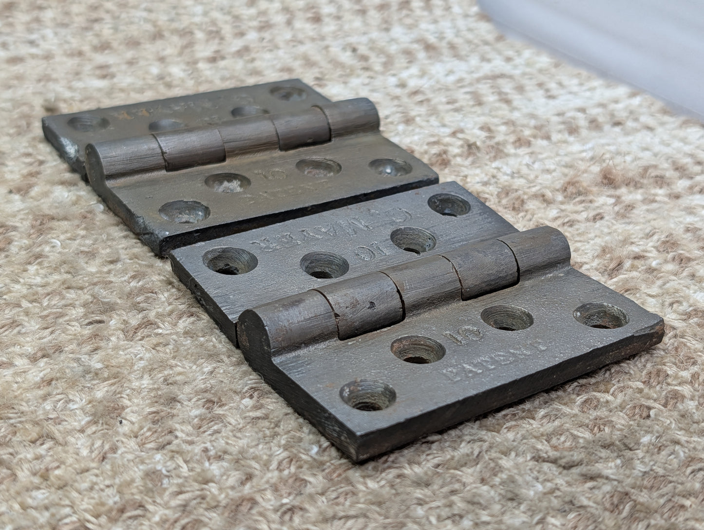 Pair Of 3 3/16" x 3 1/2" Antique G MAYER Cast Iron Butt Hinge Door Hardware
