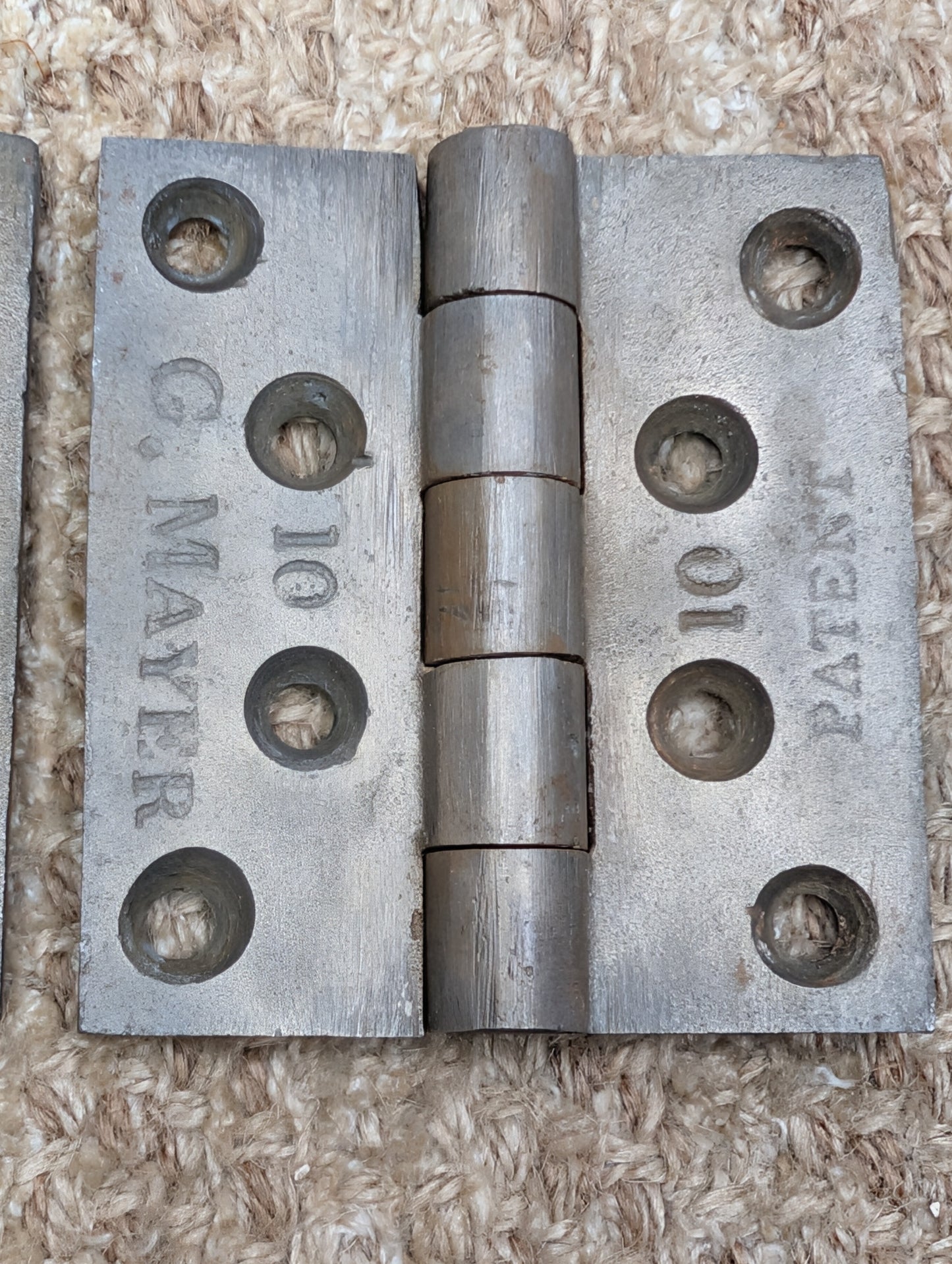 Pair Of 3 3/16" x 3 1/2" Antique G MAYER Cast Iron Butt Hinge Door Hardware