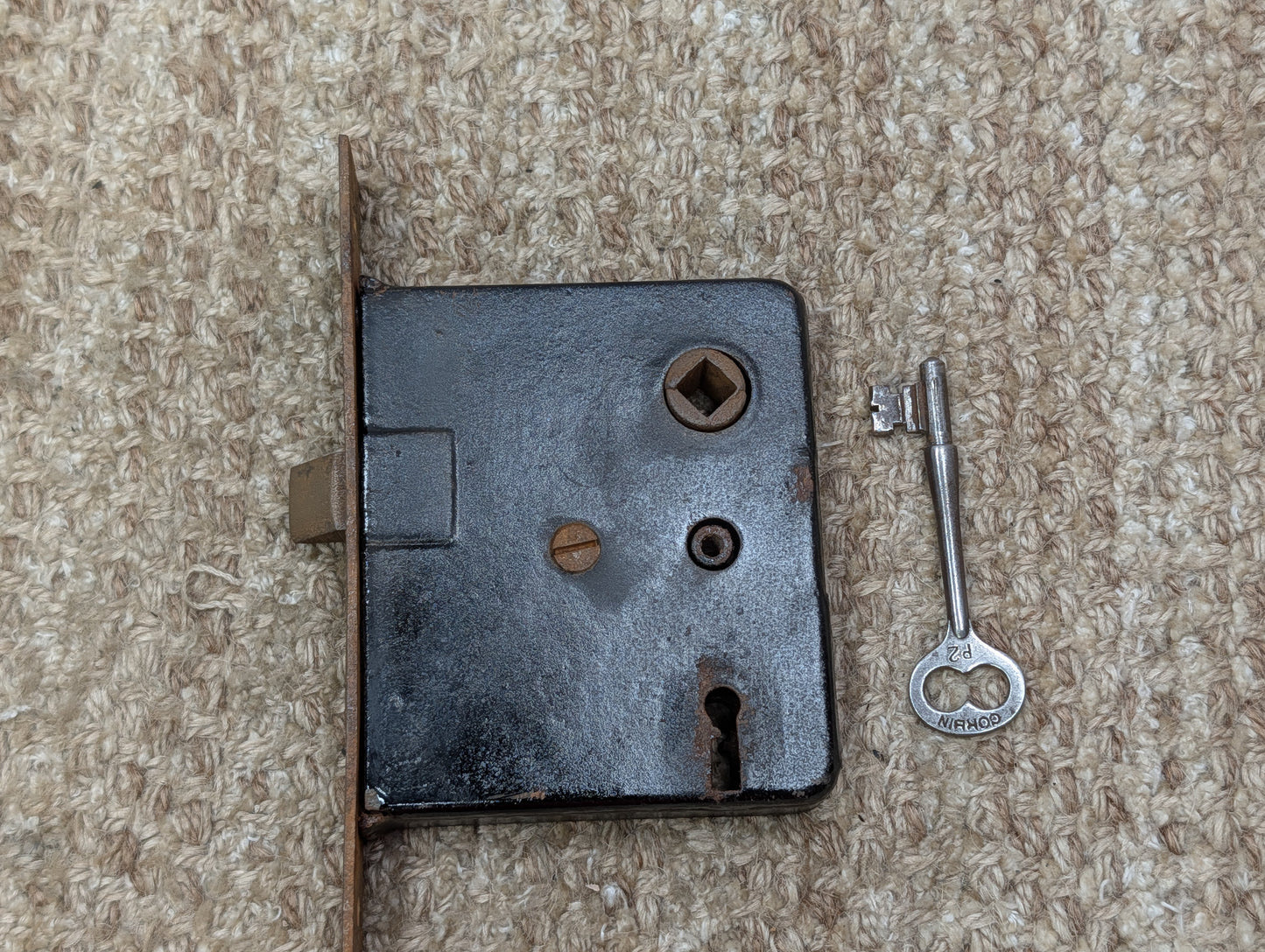 Antique Interior Mortise Lock Door Hardware #858 3/4 (1-2-3) With Key