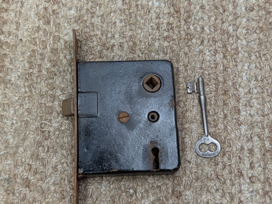 Antique Interior Mortise Lock Door Hardware #858 3/4 (1-2-3) With Key