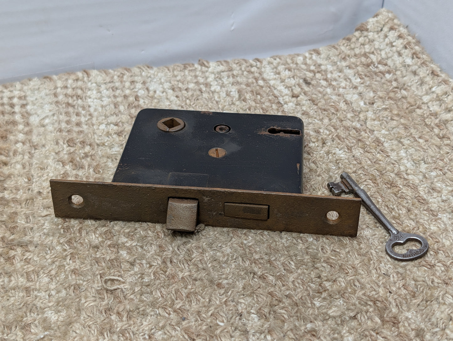 Antique Interior Mortise Lock Door Hardware #858 3/4 (1-2-3) With Key