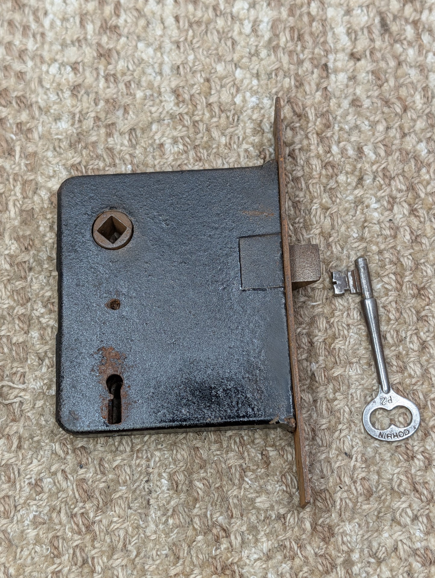 Antique Interior Mortise Lock Door Hardware #858 3/4 (1-2-3) With Key