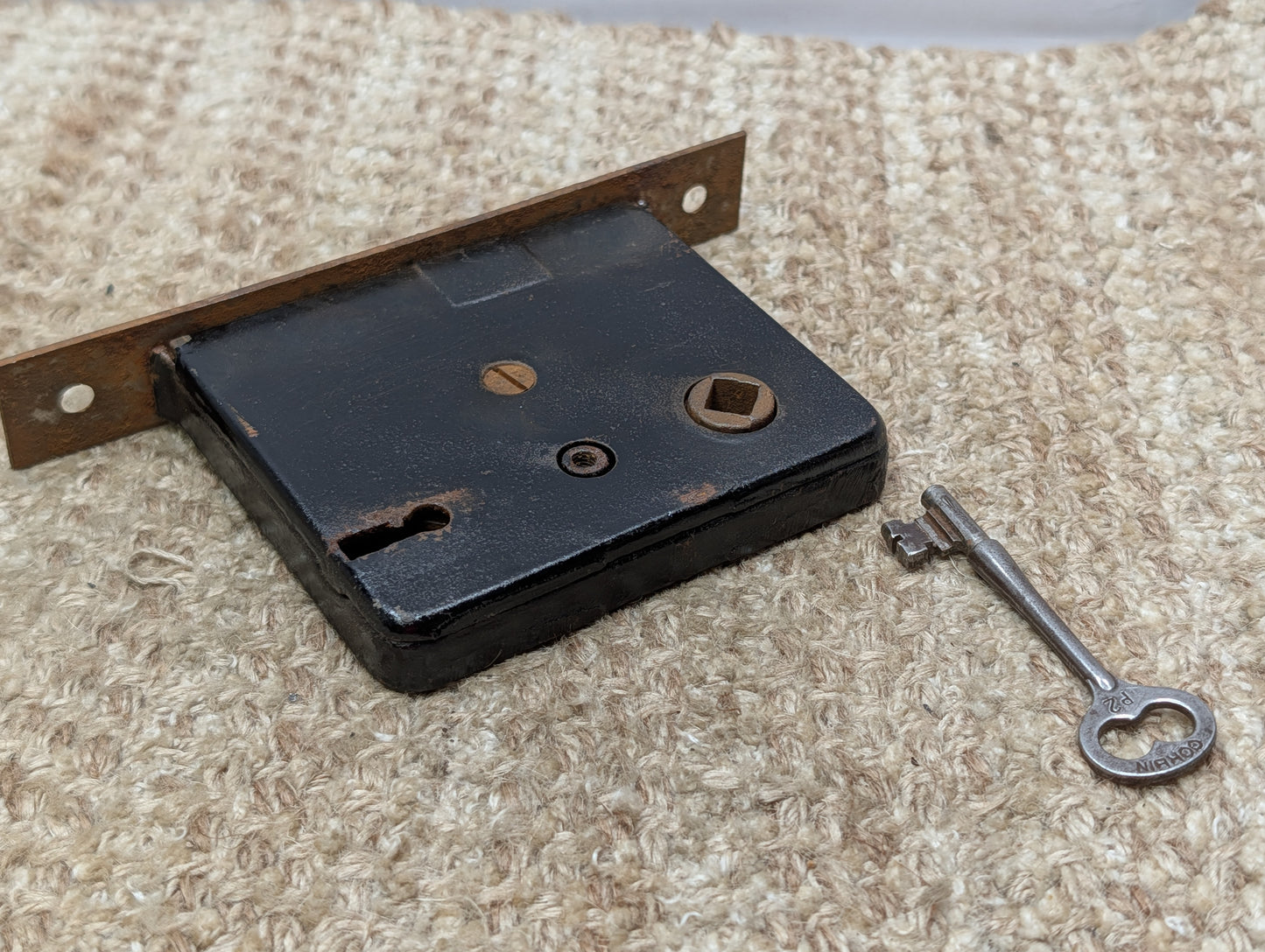 Antique Interior Mortise Lock Door Hardware #858 3/4 (1-2-3) With Key