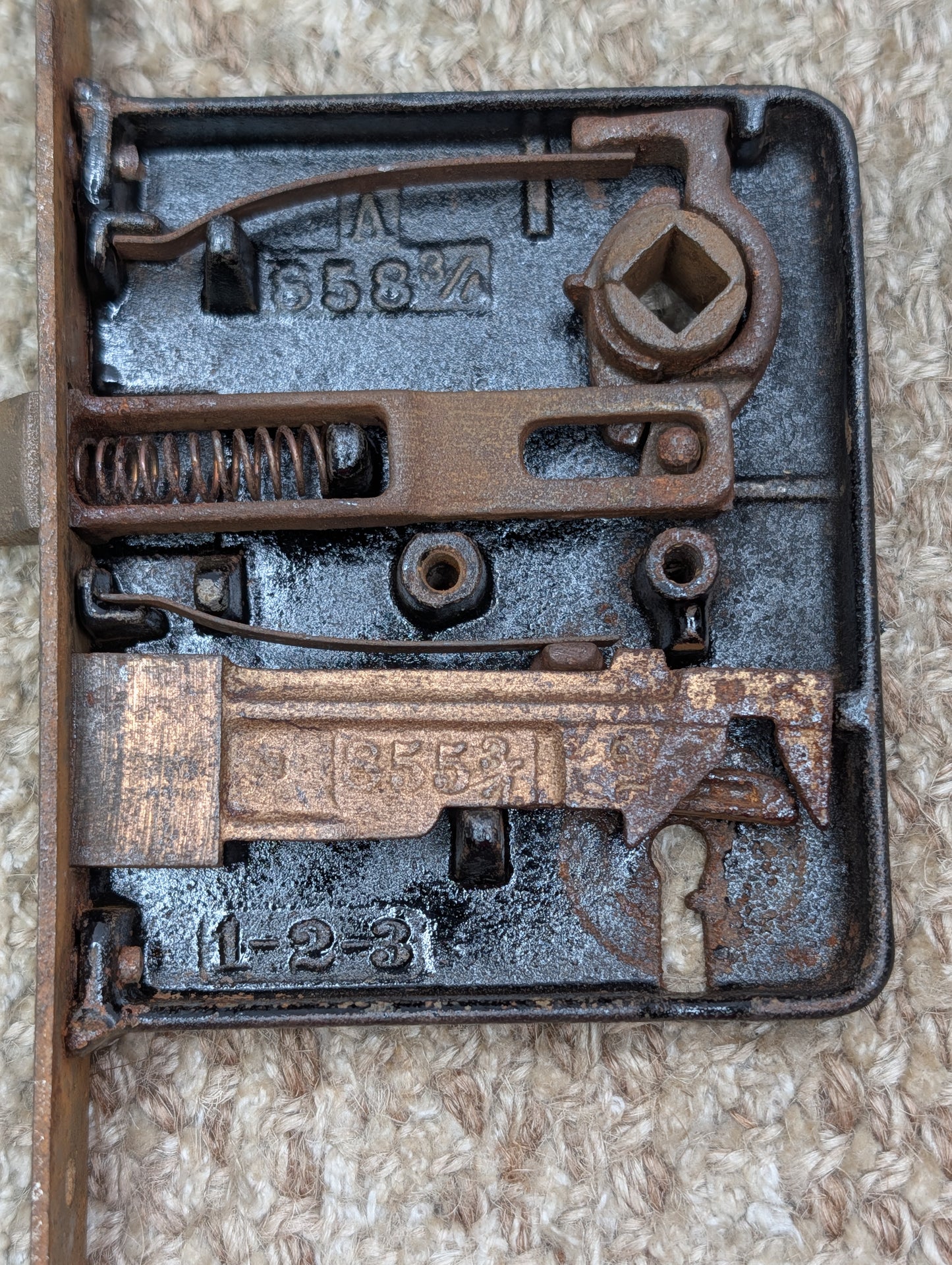 Antique Interior Mortise Lock Door Hardware #858 3/4 (1-2-3) With Key