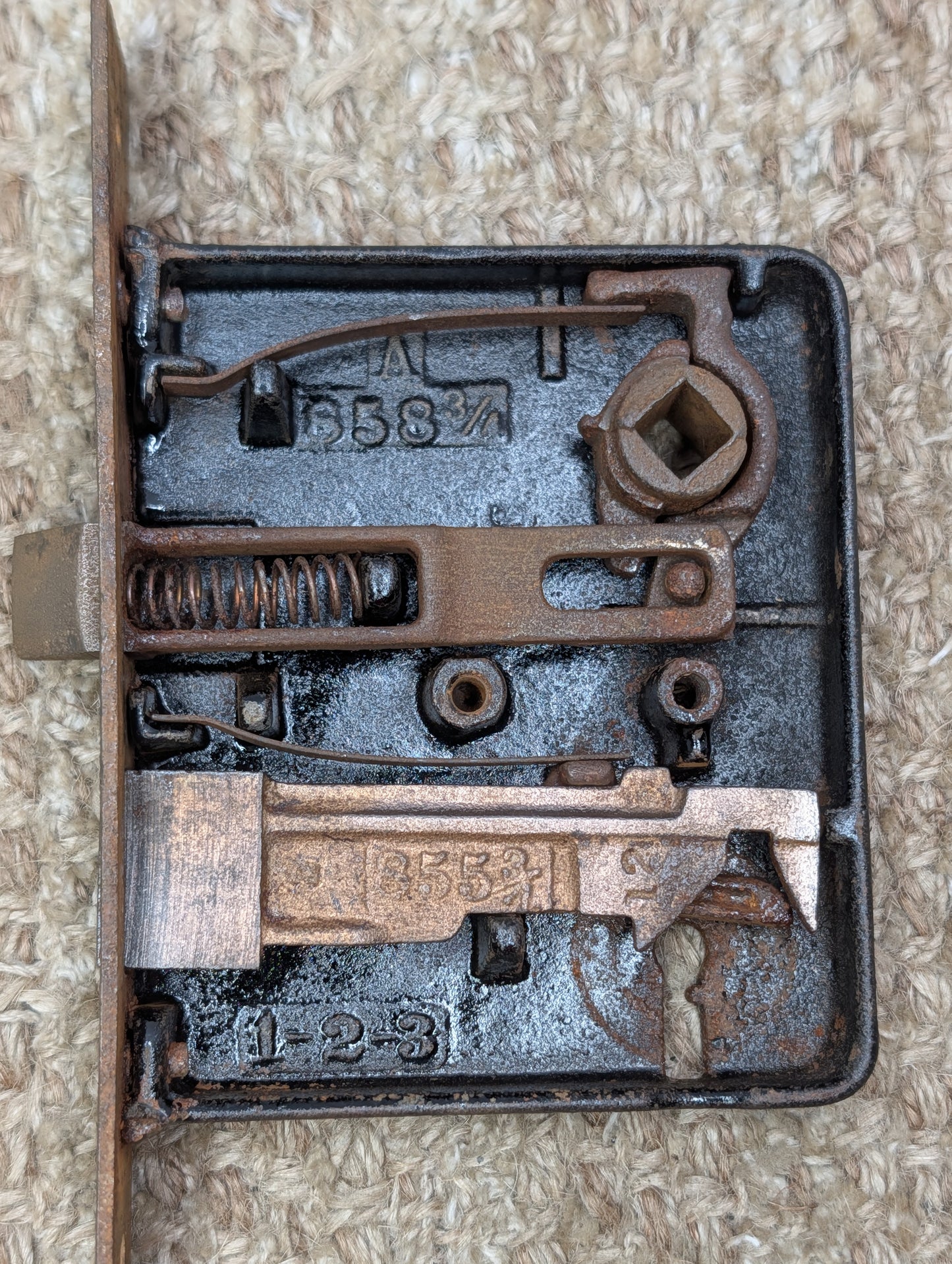 Antique Interior Mortise Lock Door Hardware #858 3/4 (1-2-3) With Key