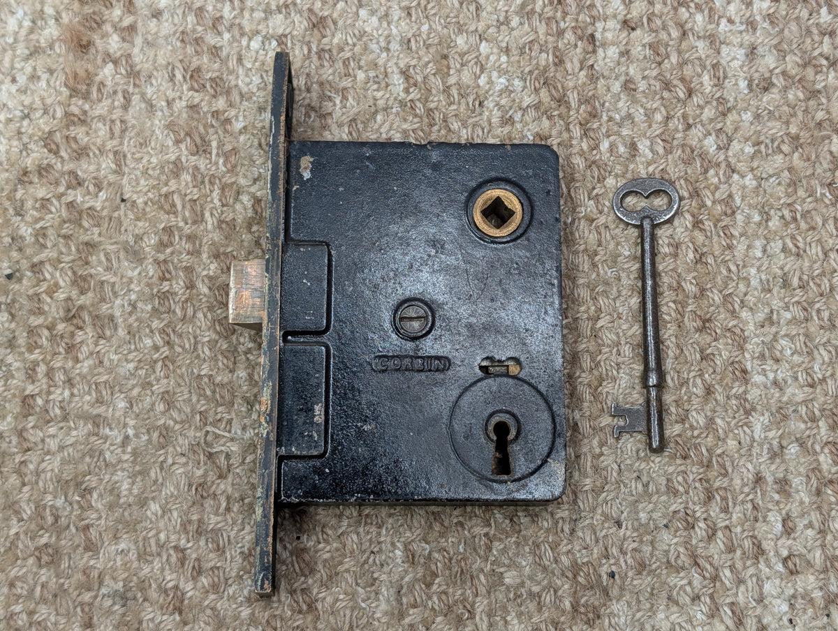 Antique Interior Corbin Mortise Lock Door Hardware #1365 1/2 With Key