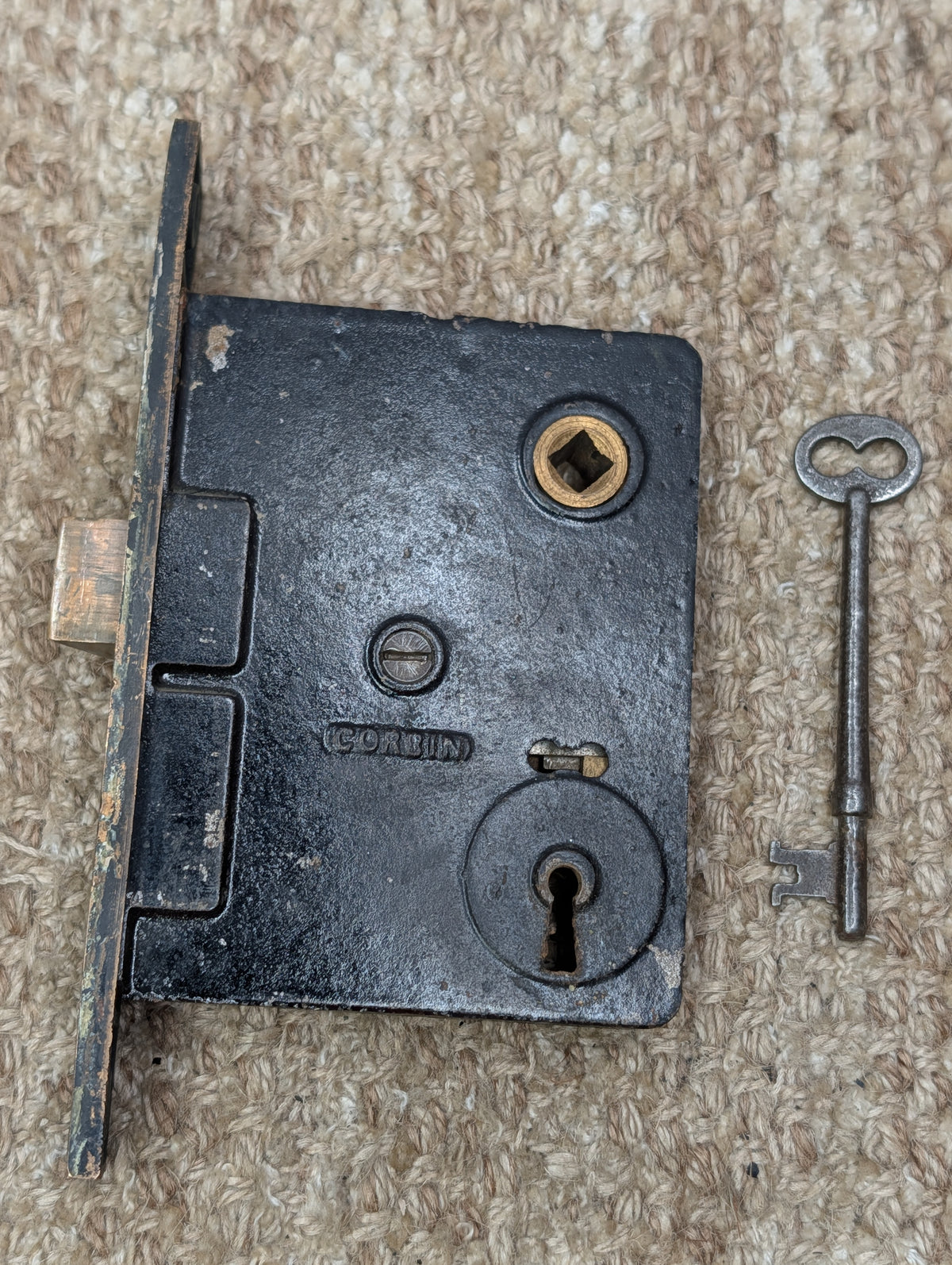Antique Interior Corbin Mortise Lock Door Hardware #1365 1/2 With Key