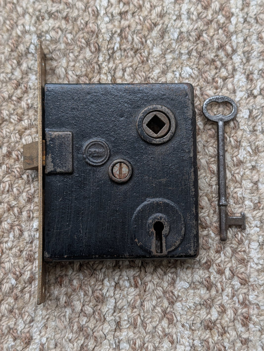 Antique Interior Penn Mortise Lock Door Hardware #2327 With Key