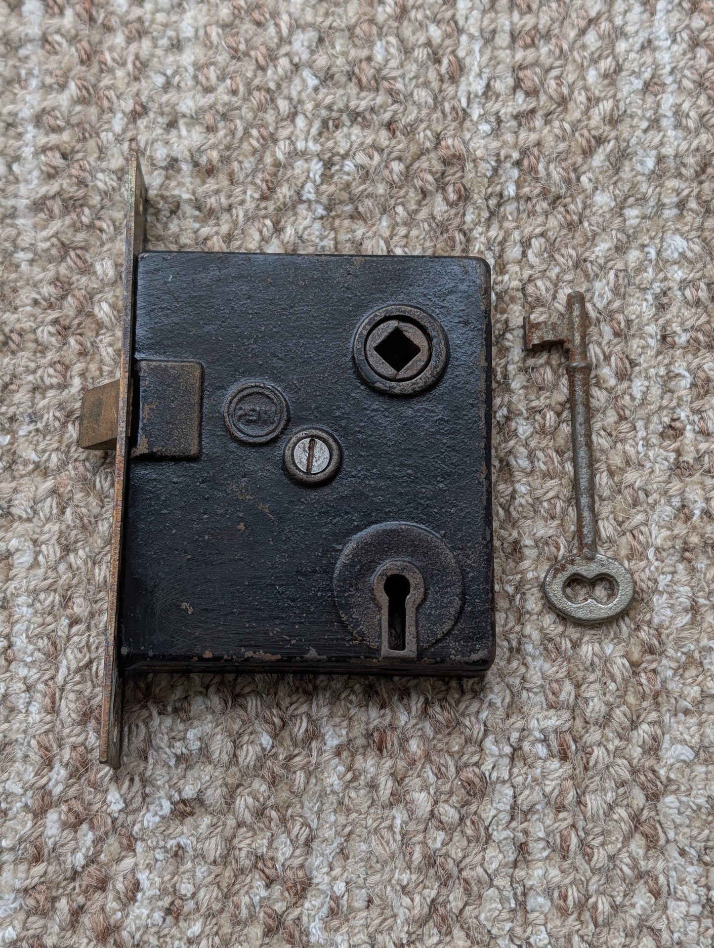 Antique Interior Penn Mortise Lock Door Hardware #2327 With Key