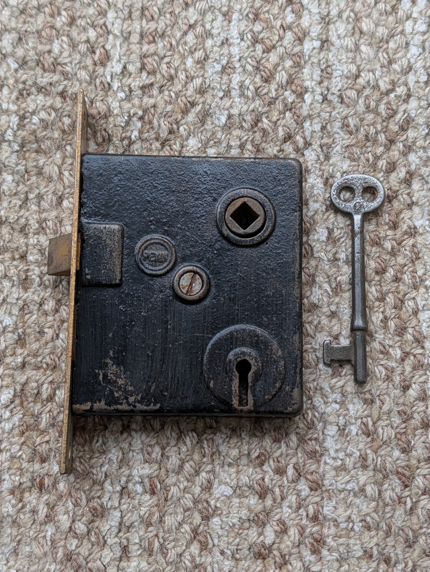 Antique Interior Penn Mortise Lock Door Hardware #2327 With Key