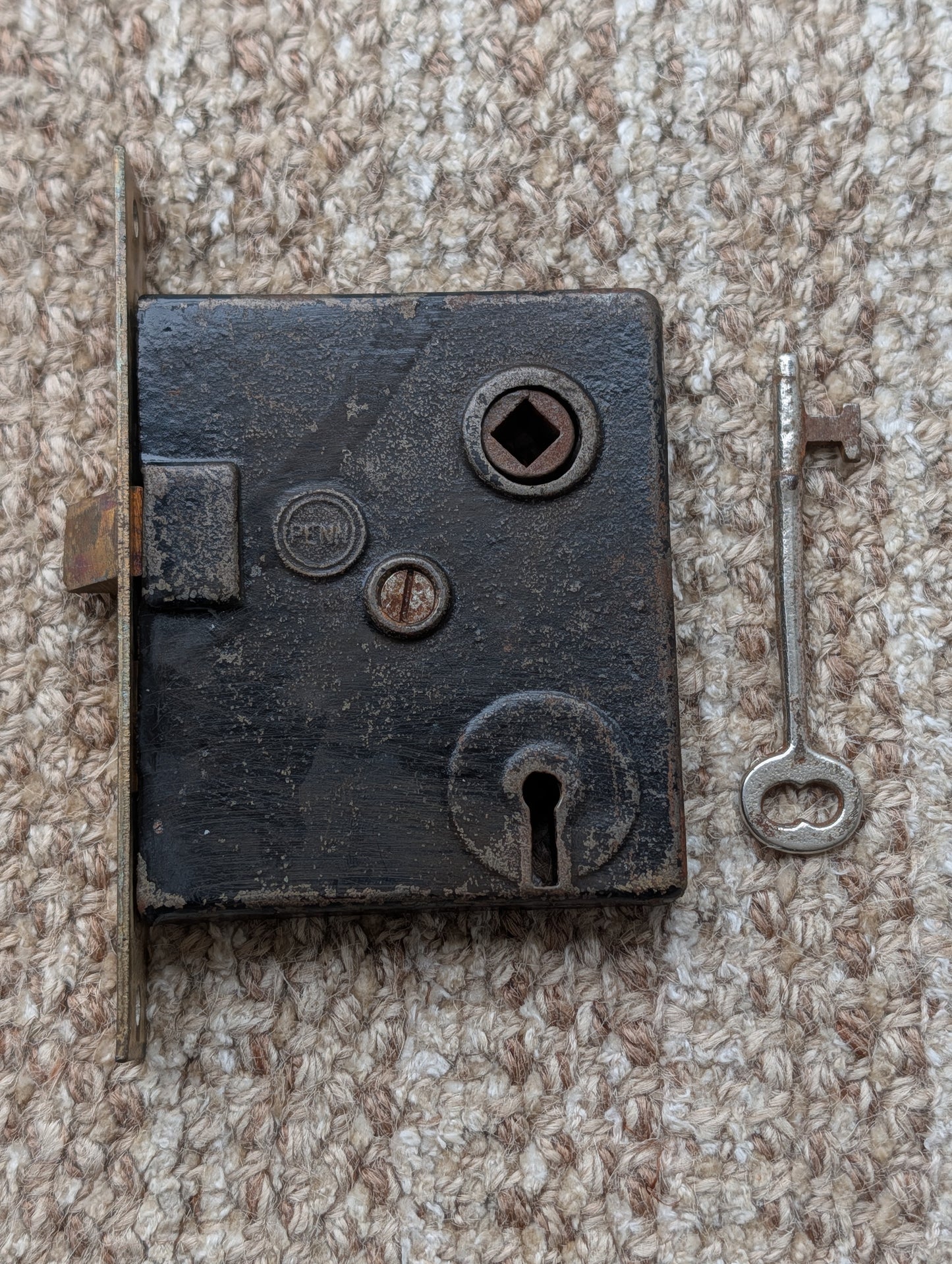 Antique Interior Penn Mortise Lock Door Hardware #2327 With Key