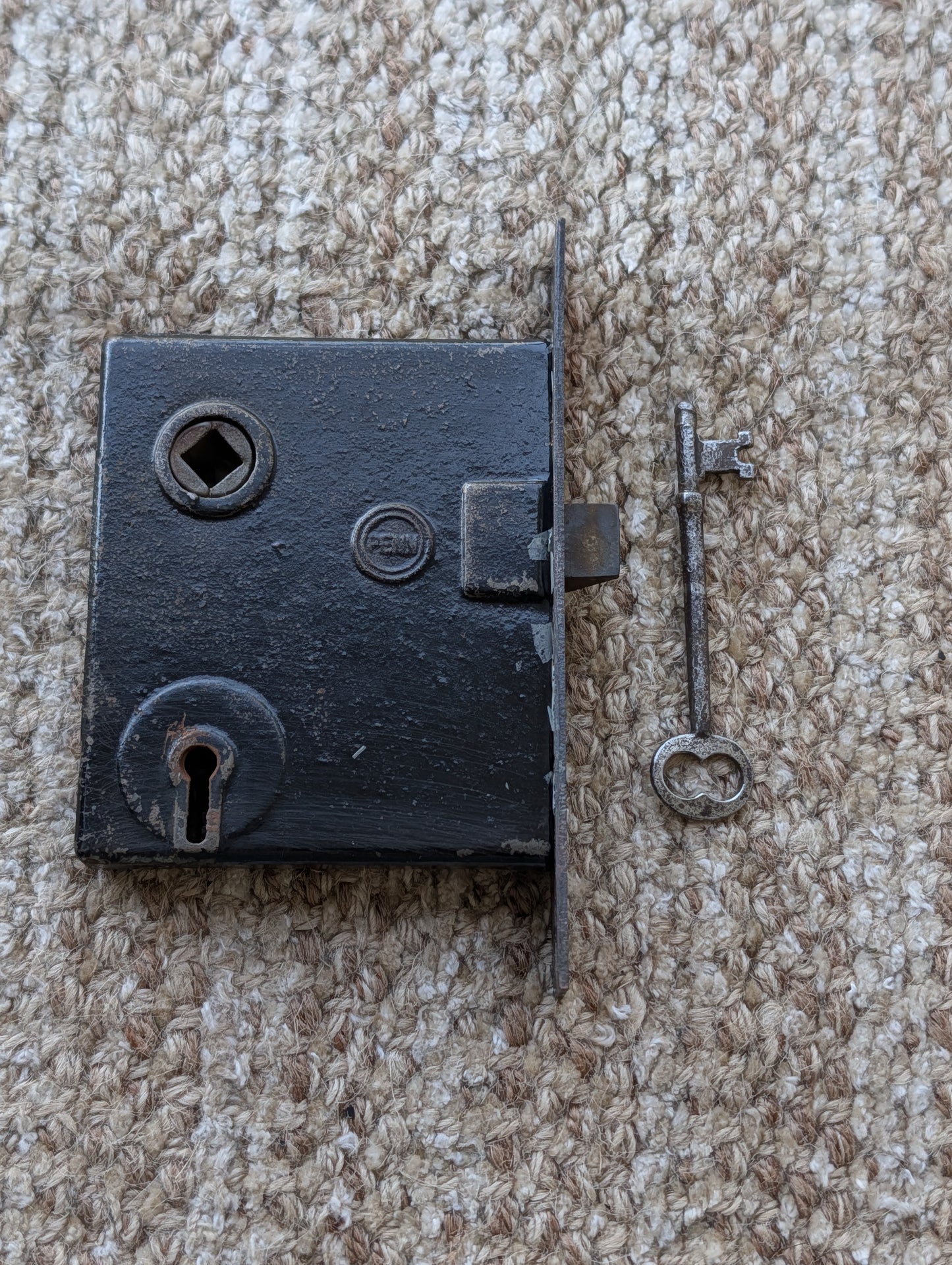 Antique Interior Penn Mortise Lock Door Hardware #2327 With Key