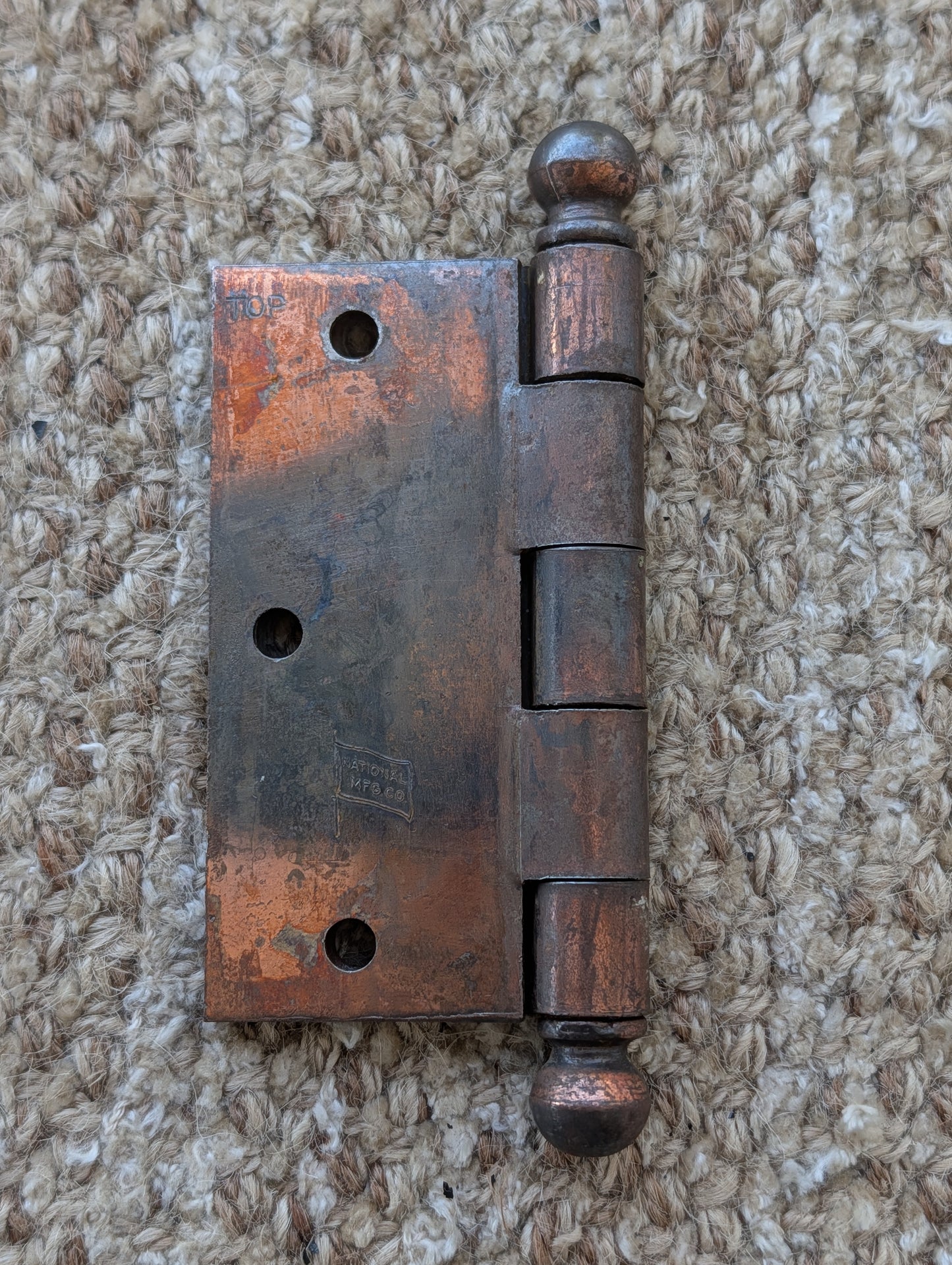 Antique 3 1/2" x 3 1/2" National Ball Tip Door Hinge Original Steel Hardware Sold Individually