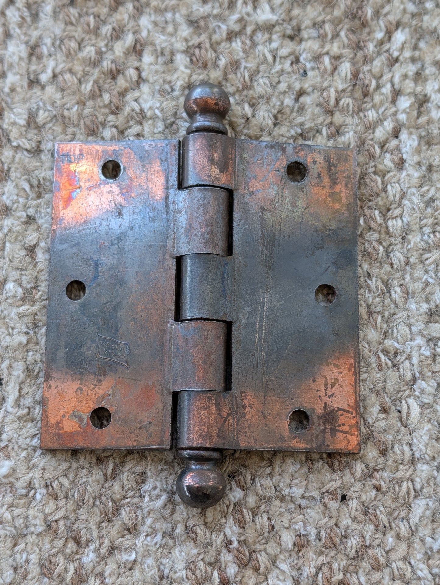 Antique 3 1/2" x 3 1/2" National Ball Tip Door Hinge Original Steel Hardware Sold Individually