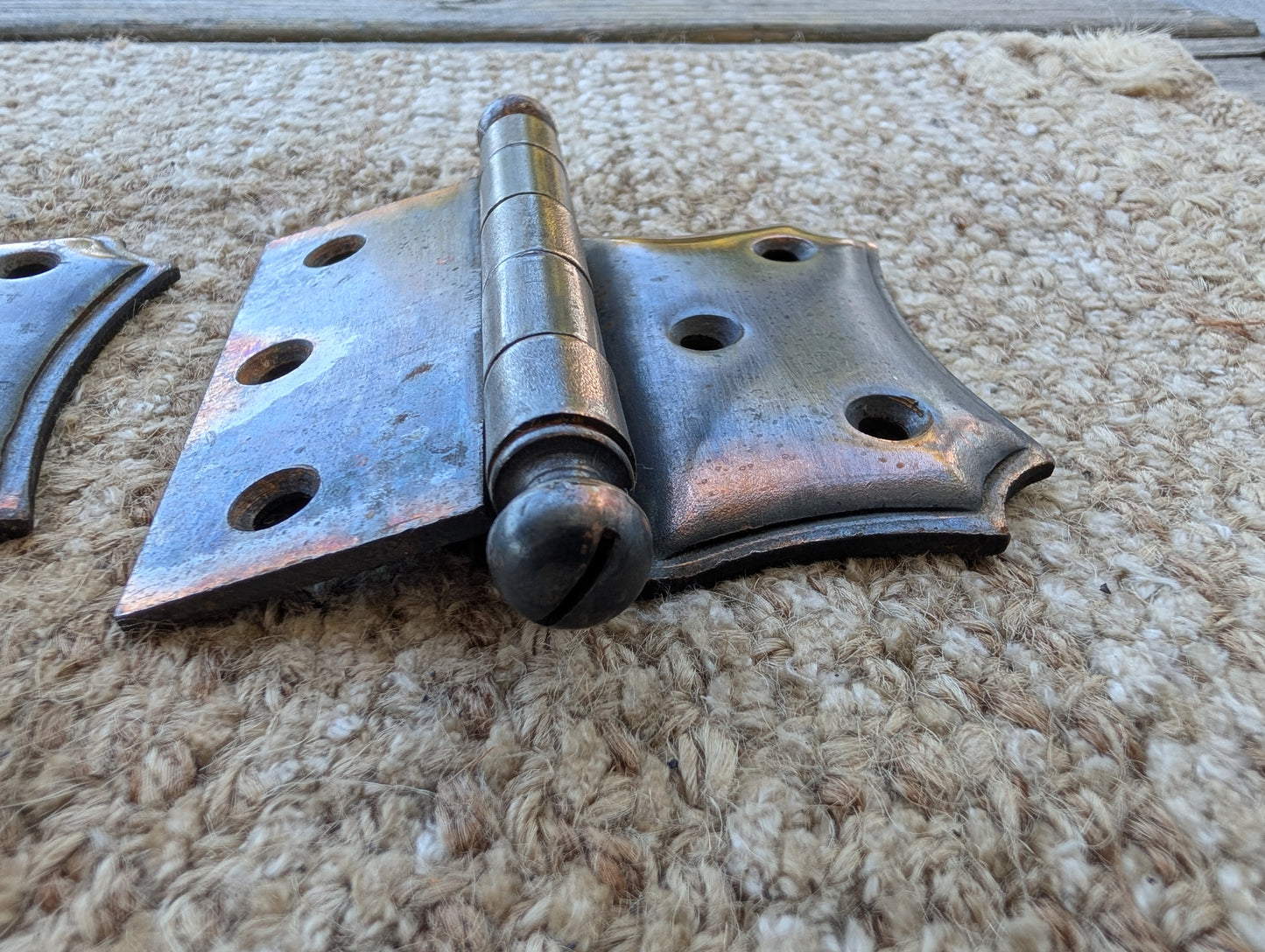 Set of 3 Antique 4" x 3 1/2" Ball Tip Off Set Door Hinge Original Steel Hardware