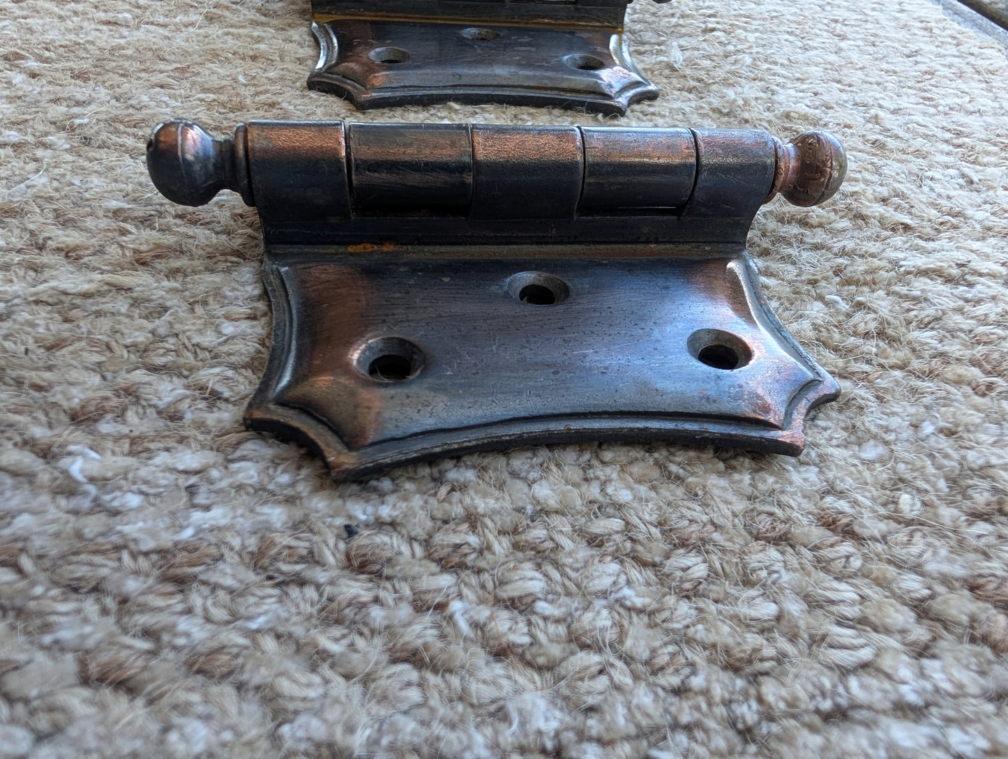 Set of 3 Antique 4" x 3 1/2" Ball Tip Off Set Door Hinge Original Steel Hardware