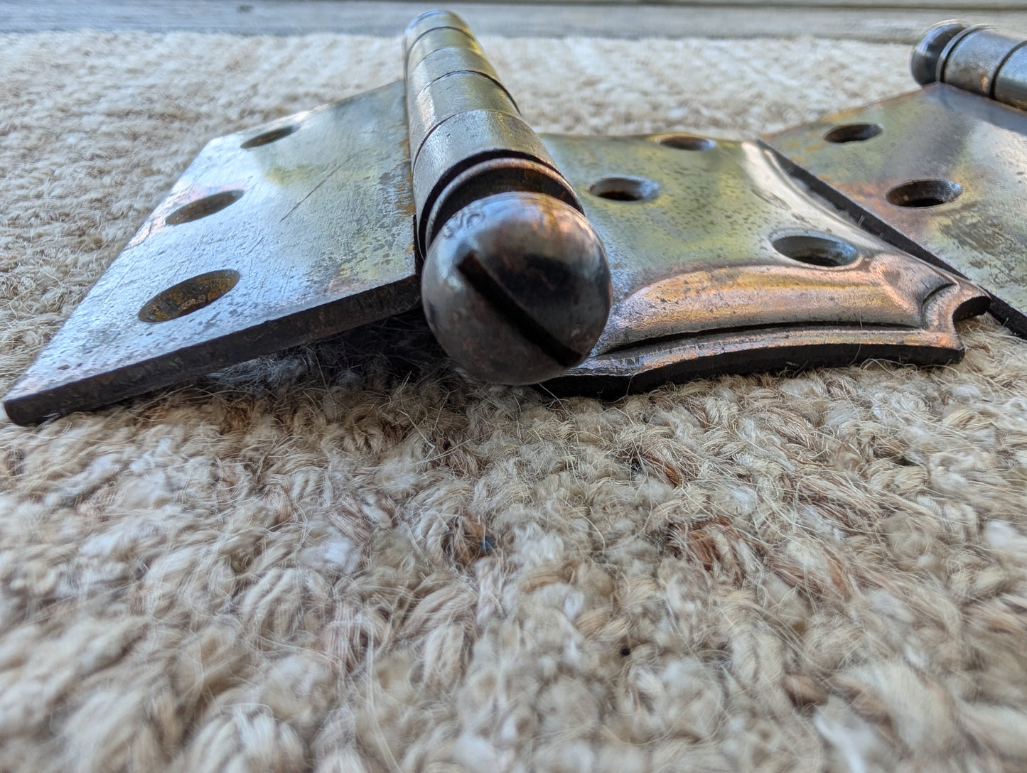 Set of 3 Antique 4" x 3 1/2" Ball Tip Off Set Door Hinge Original Steel Hardware