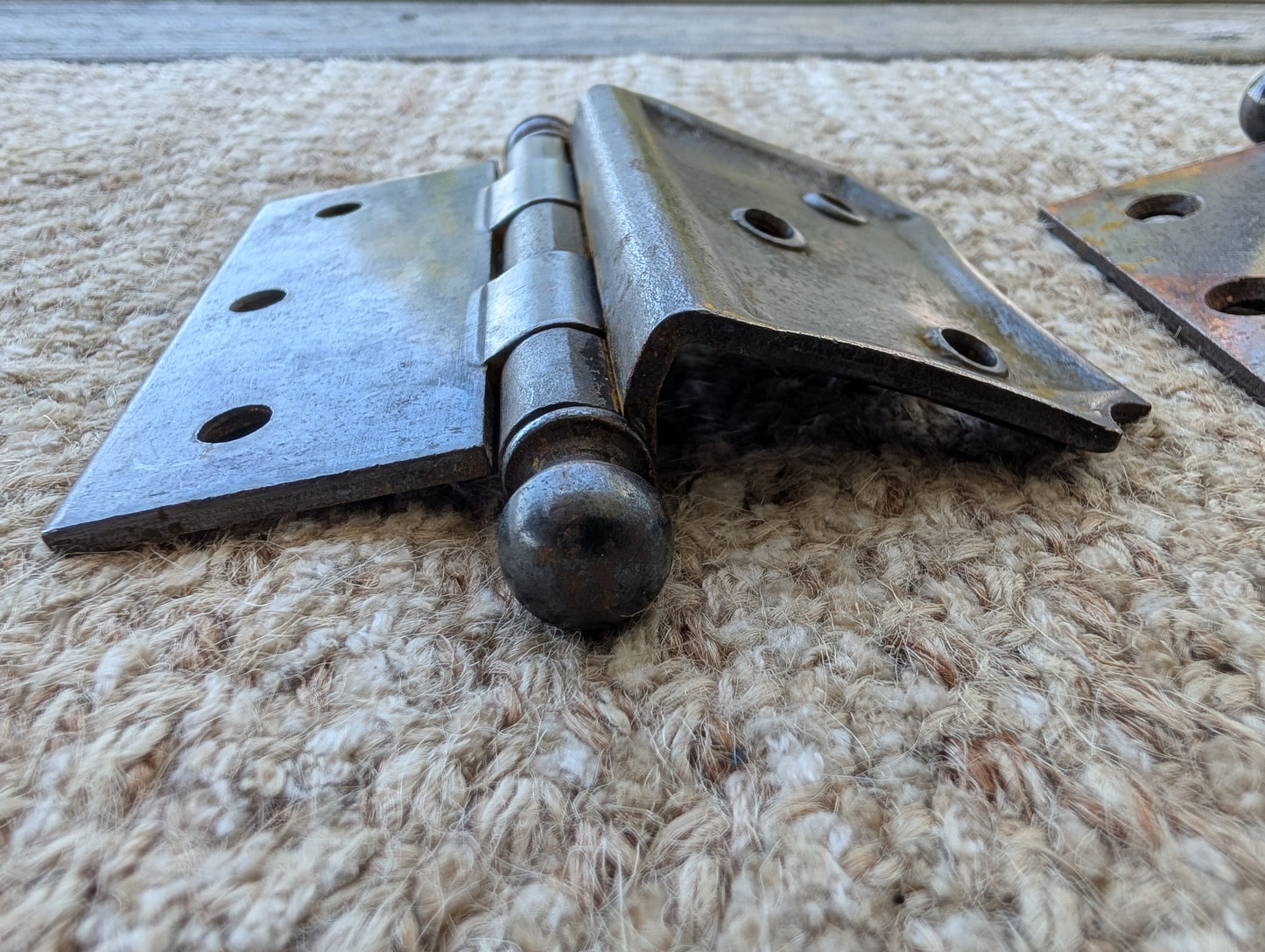 Set of 3 Antique 4" x 3 1/2" Ball Tip Off Set Door Hinge Original Steel Hardware