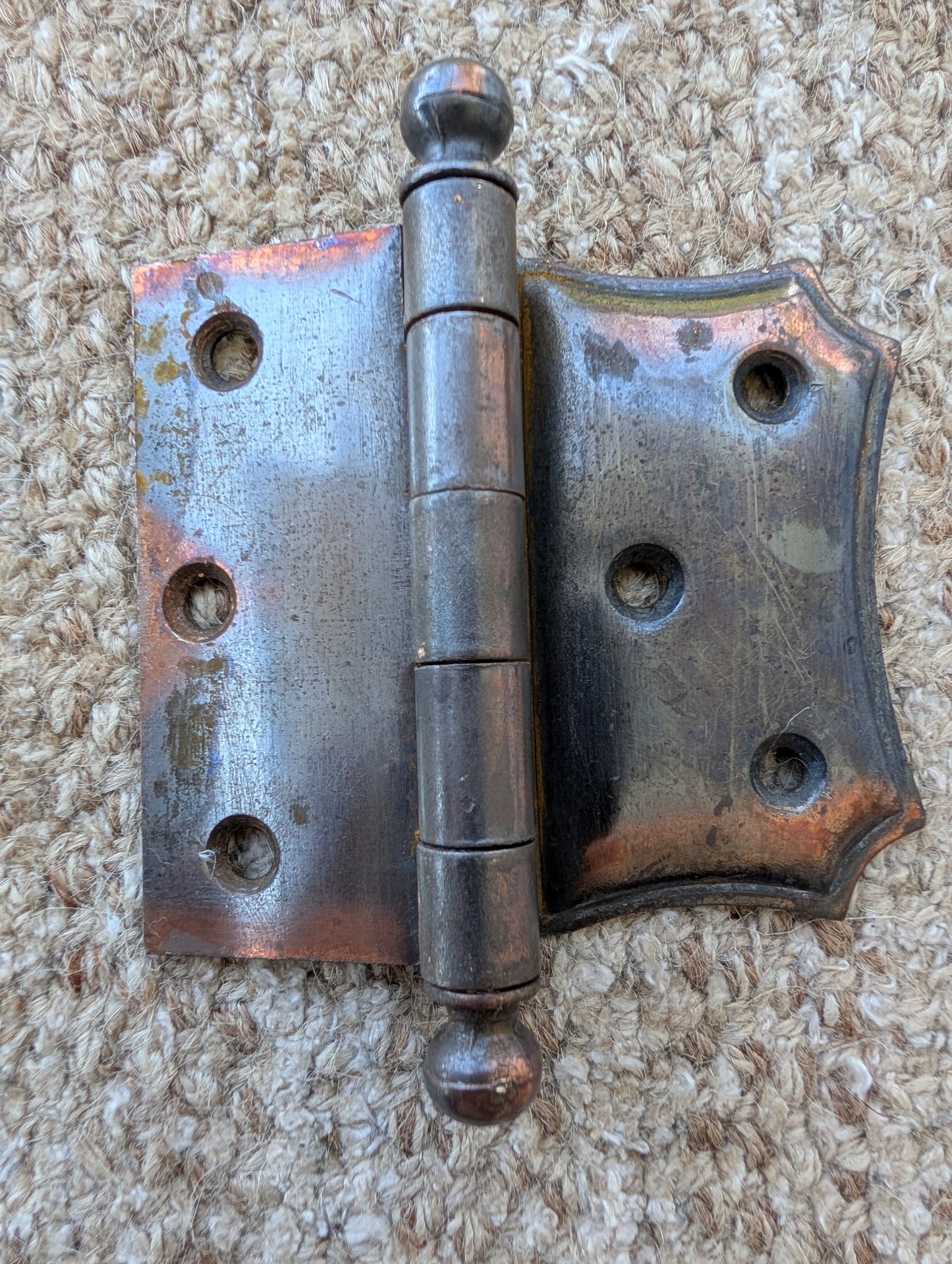 Set of 3 Antique 4" x 3 1/2" Ball Tip Off Set Door Hinge Original Steel Hardware