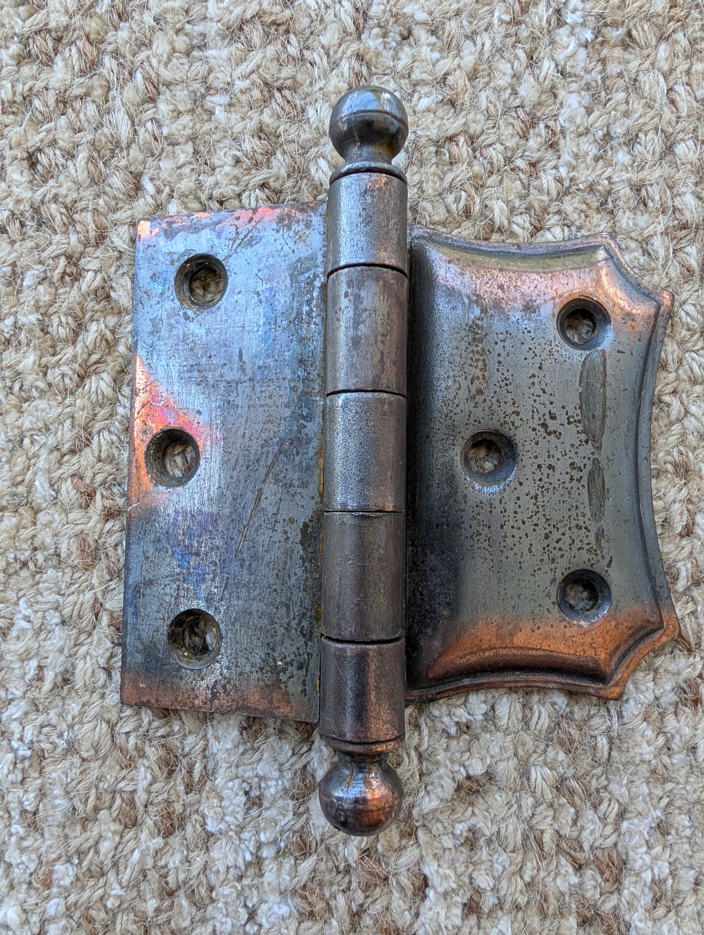 Set of 3 Antique 4" x 3 1/2" Ball Tip Off Set Door Hinge Original Steel Hardware