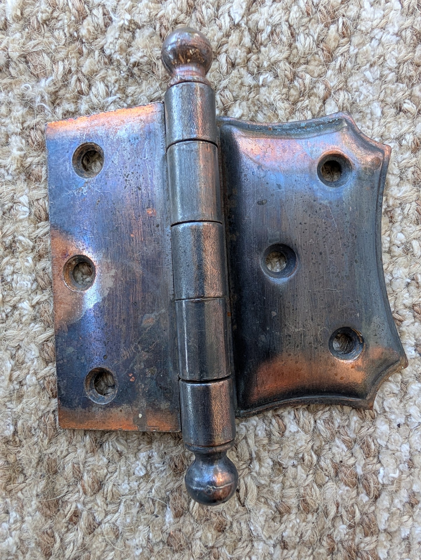 Set of 3 Antique 4" x 3 1/2" Ball Tip Off Set Door Hinge Original Steel Hardware
