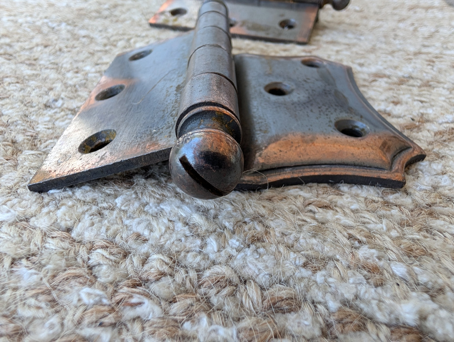 Set of 3 Antique 4" x 3 1/2" Ball Tip Off Set Door Hinge Original Steel Hardware