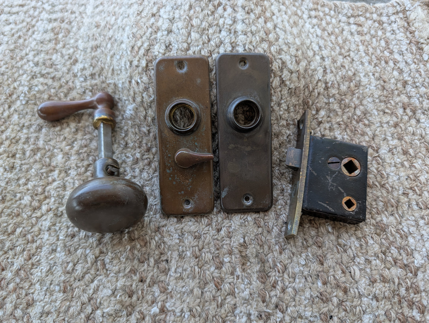Antique Passage Mortise With Brass Door Knob, Lever and Plates