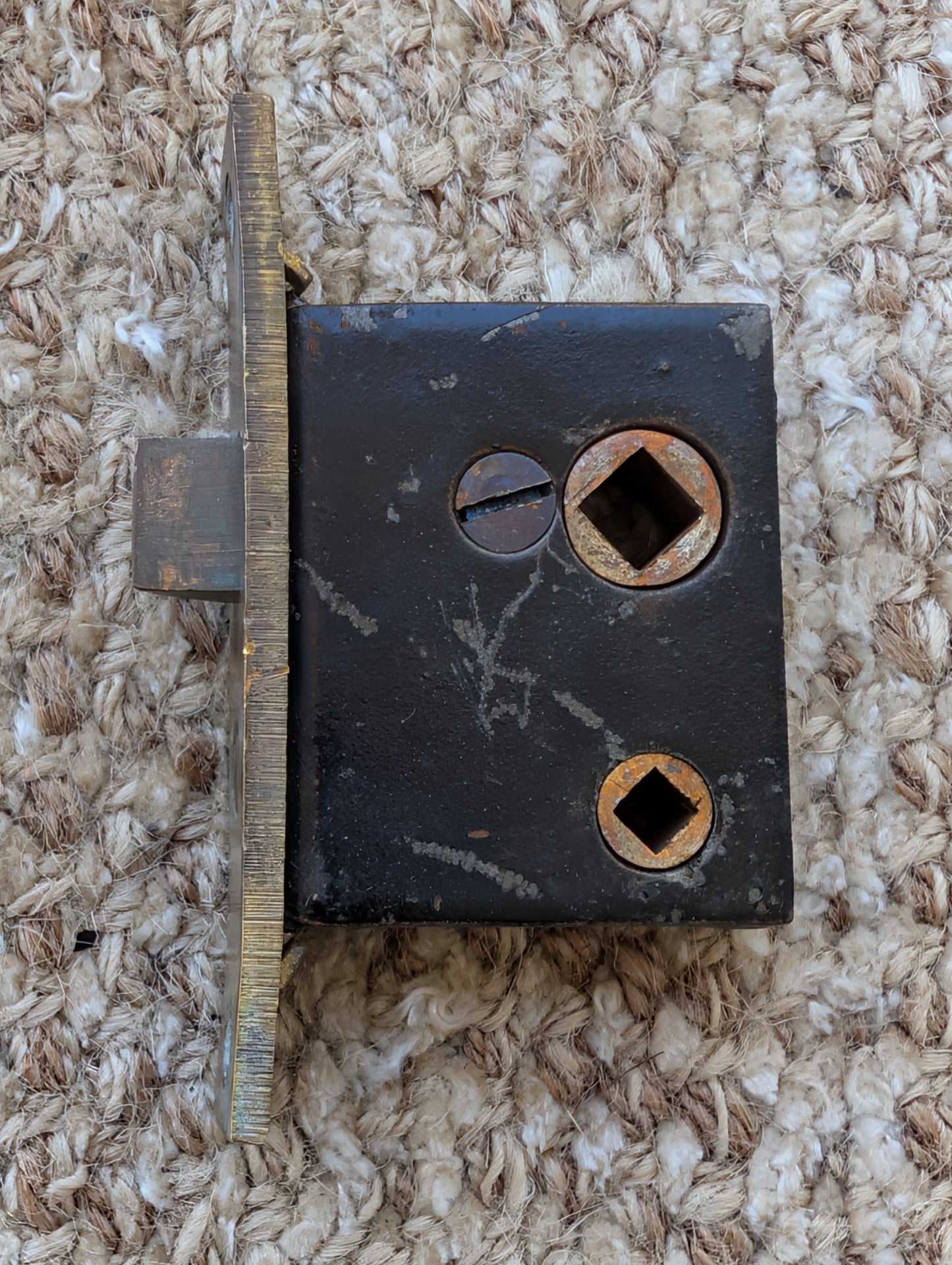 Antique Passage Mortise With Brass Door Knob, Lever and Plates