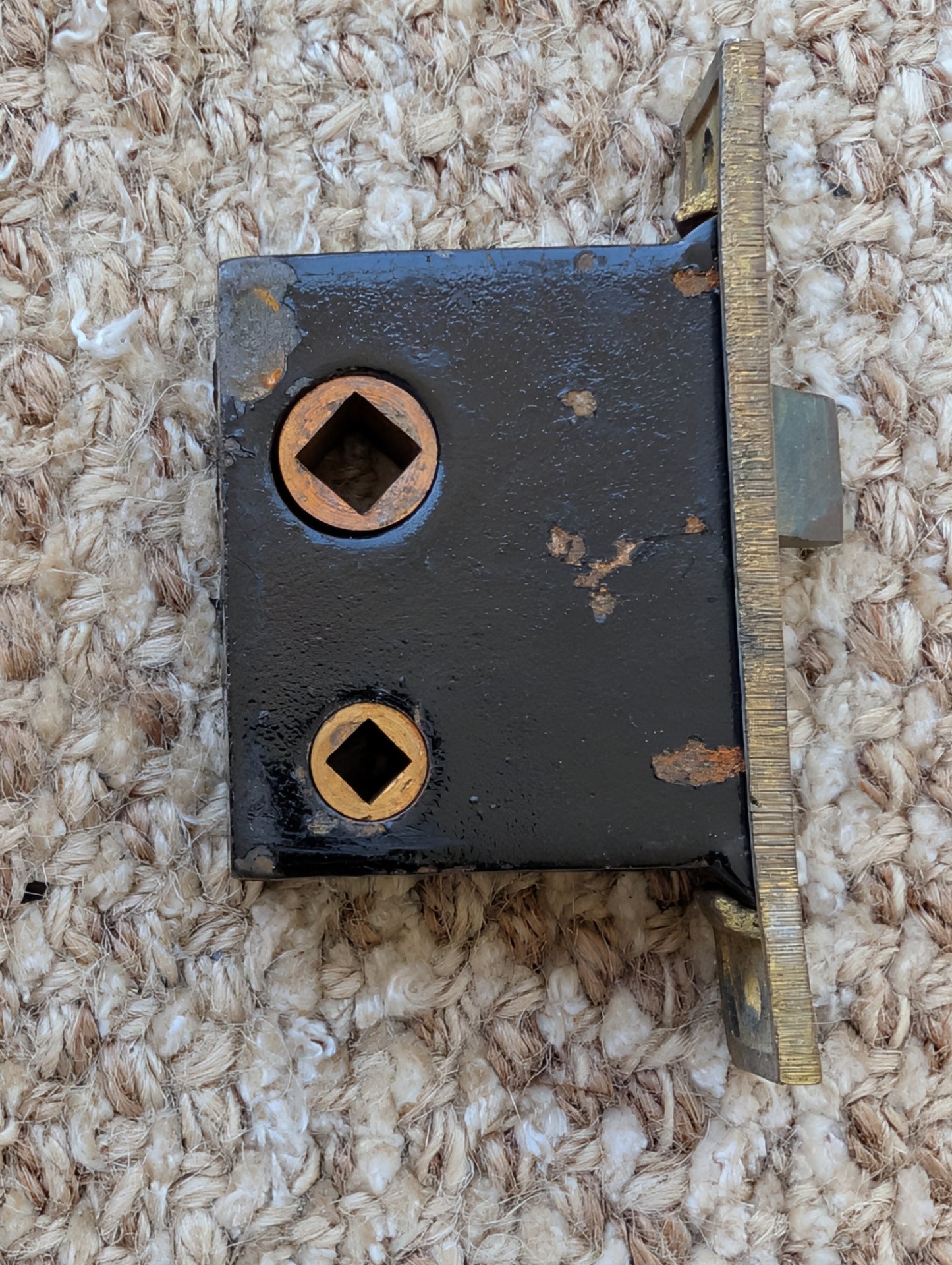 Antique Passage Mortise With Brass Door Knob, Lever and Plates