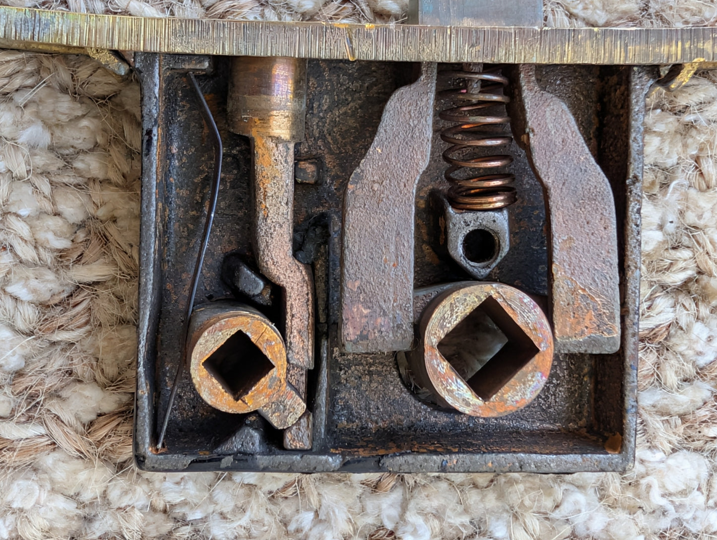Antique Passage Mortise With Brass Door Knob, Lever and Plates