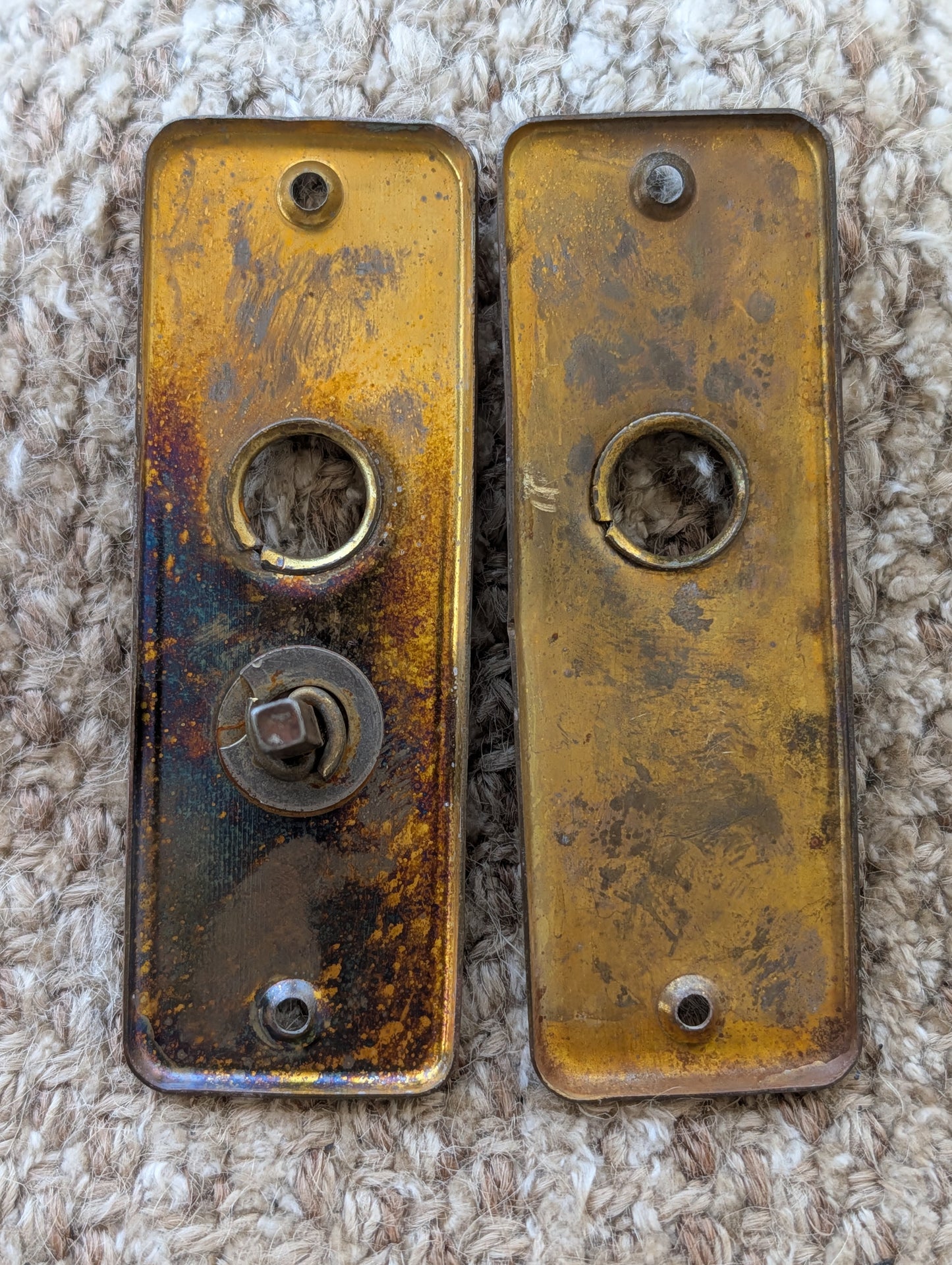 Antique Passage Mortise With Brass Door Knob, Lever and Plates